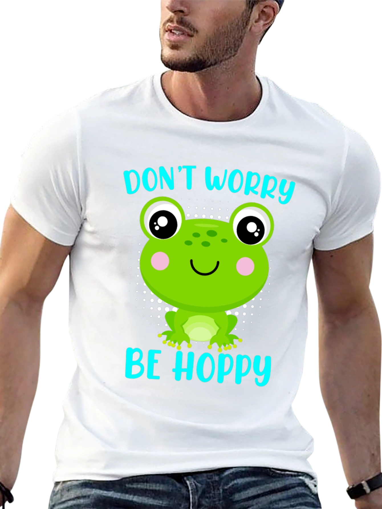 Black Don't Worry Be Hoppy Frog Graphic T-Shirt view 13
