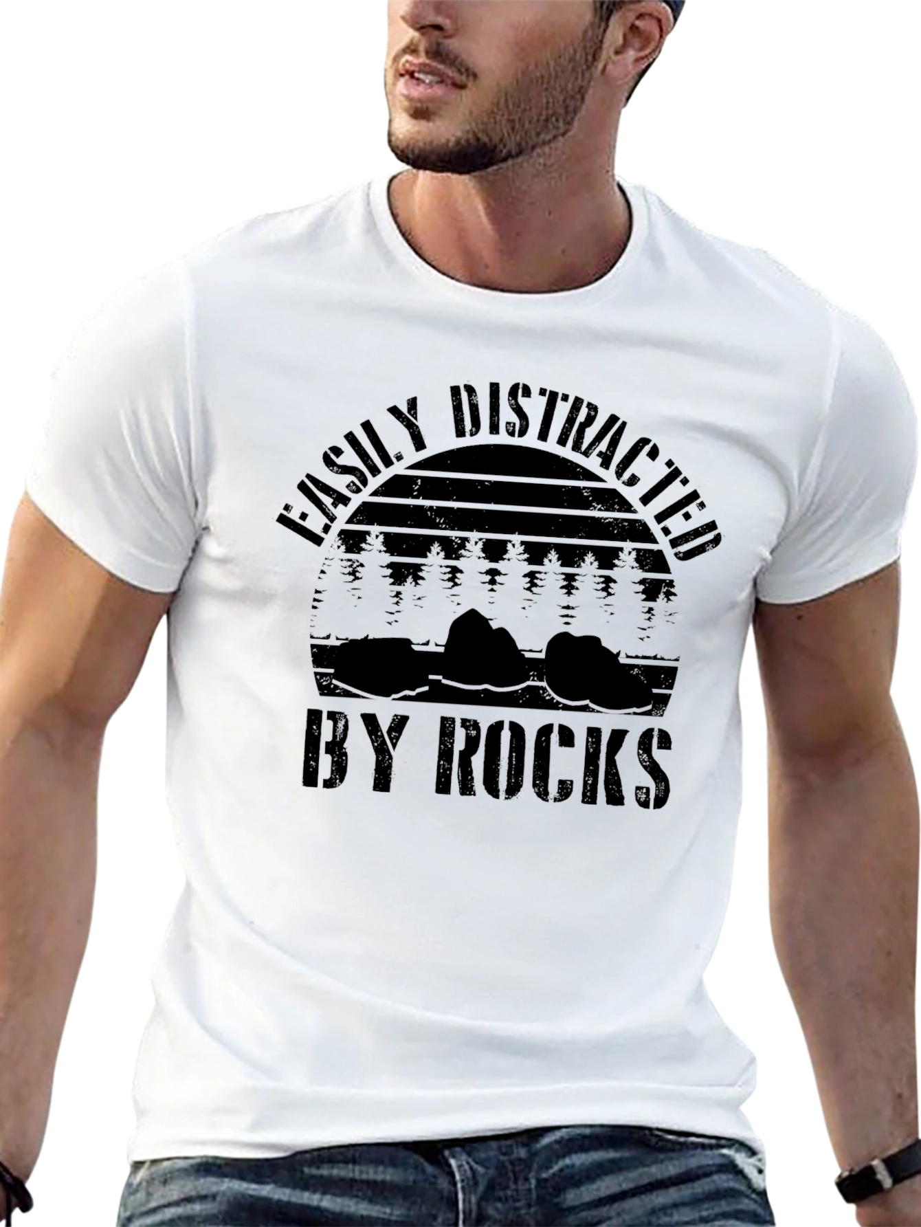 Black Easily Distracted by Rocks Graphic T-Shirt view 13
