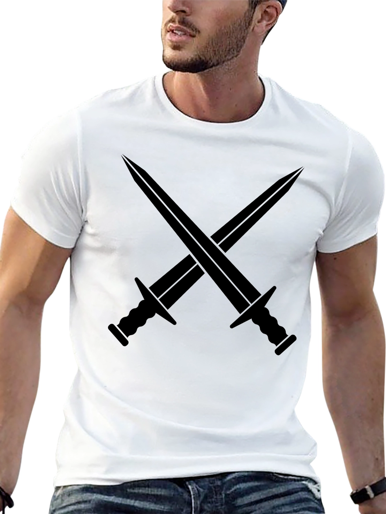 Black Crossed Swords Graphic Tee - Black Cotton Shirt view 13