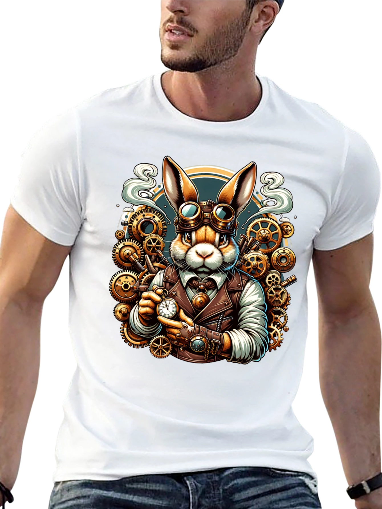 Black Steampunk Rabbit T-Shirt - Unique Design view 13