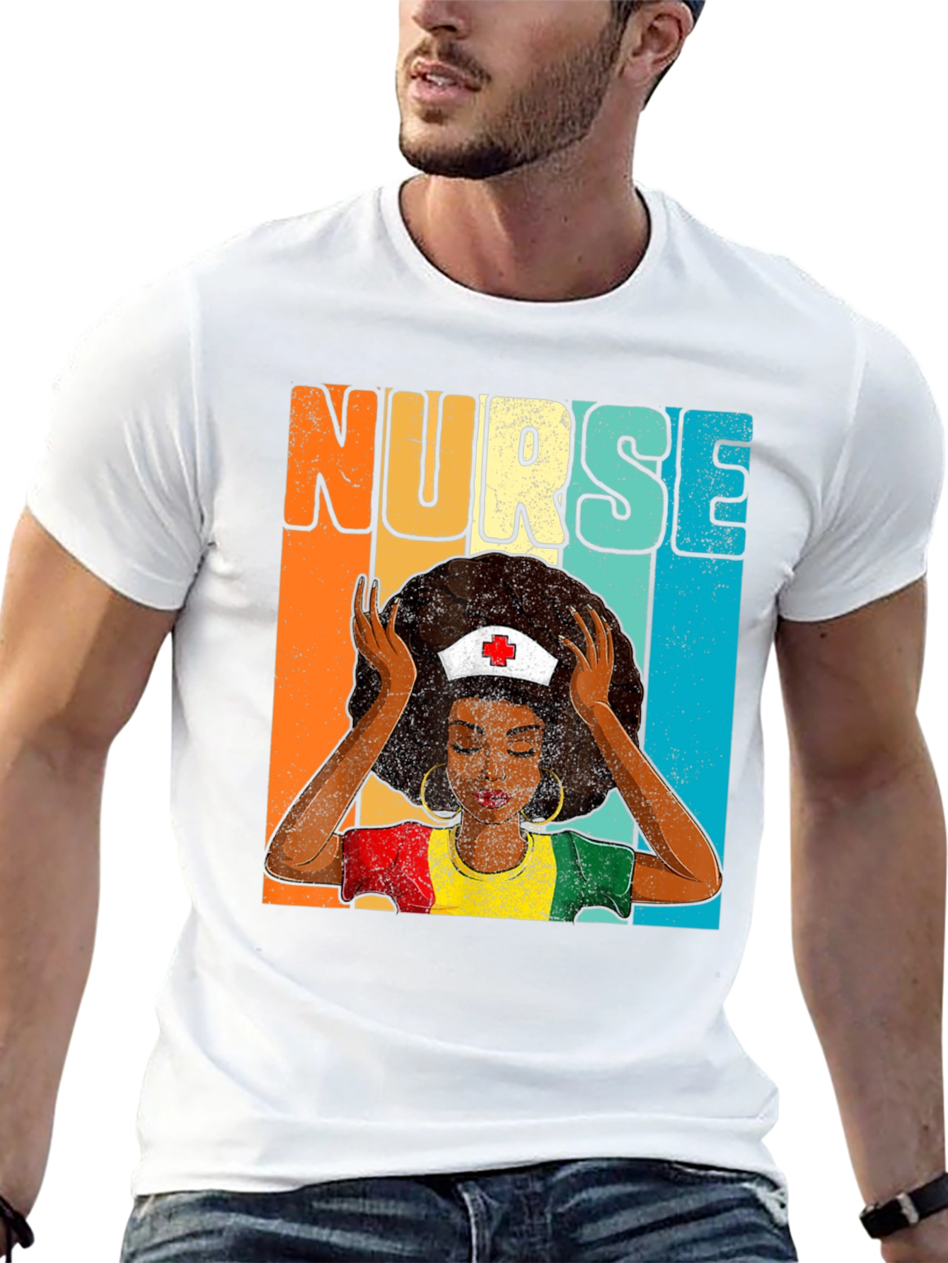 Black Retro Nurse Graphic Tee - Black Cotton T-Shirt view 13