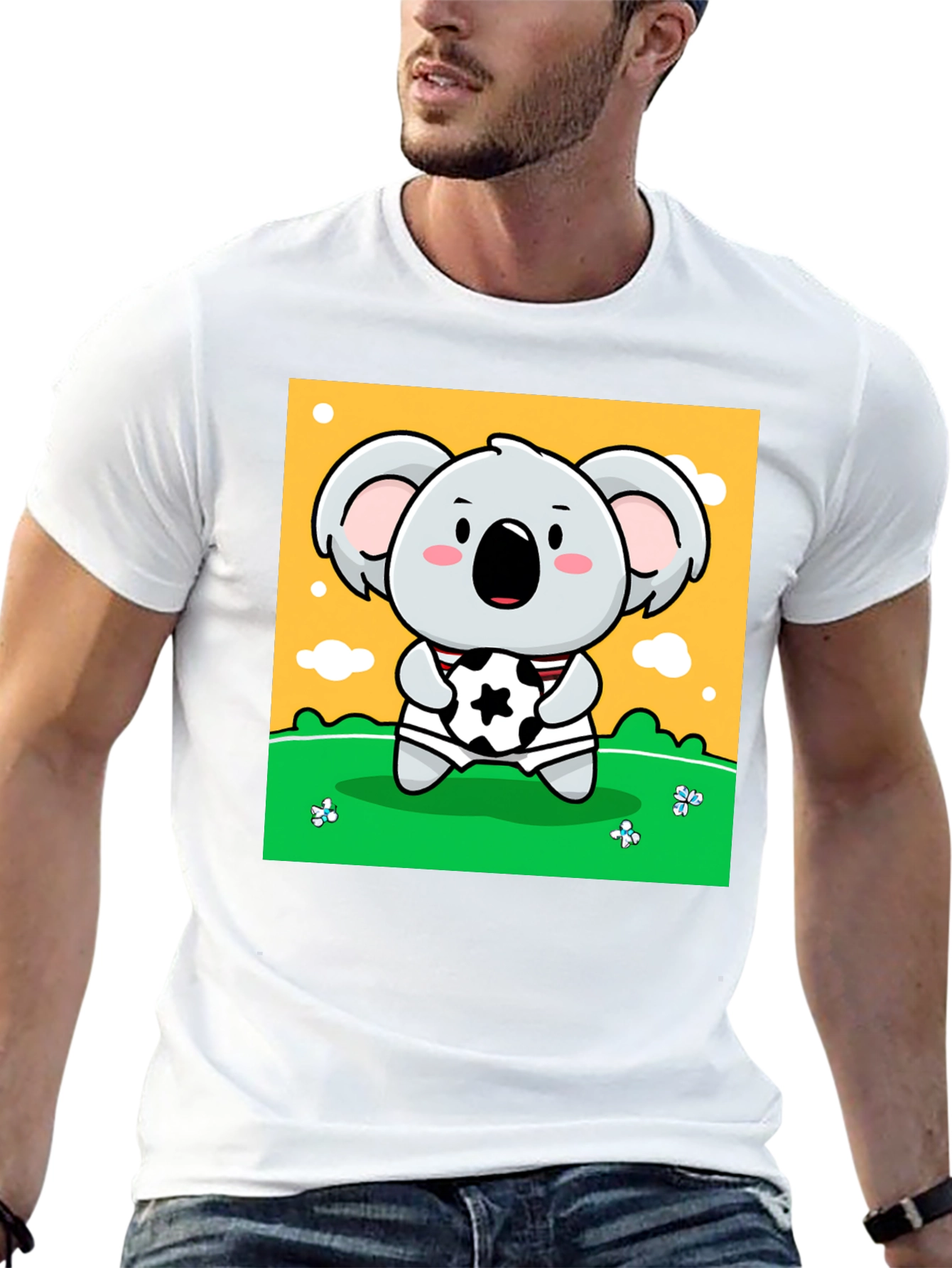 Black Cute Koala Soccer Fan Graphic Tee view 13
