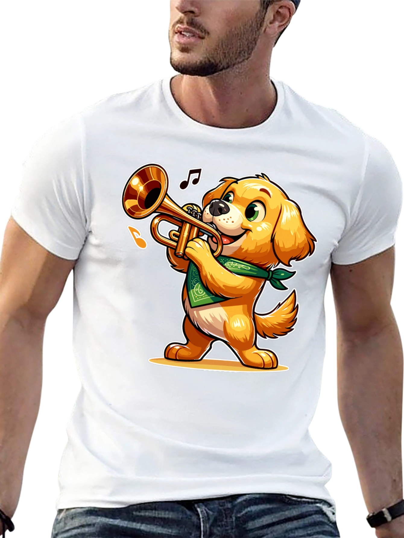 Black Dog Playing Trumpet T-Shirt - Fun Cartoon Design view 13
