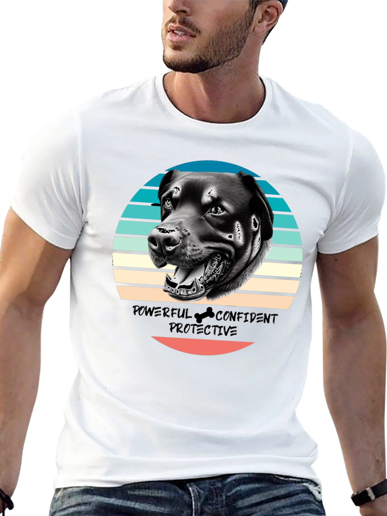 Black Dog Graphic Tee - Powerful Confident Protective Rottweiler T-Shirt view 13