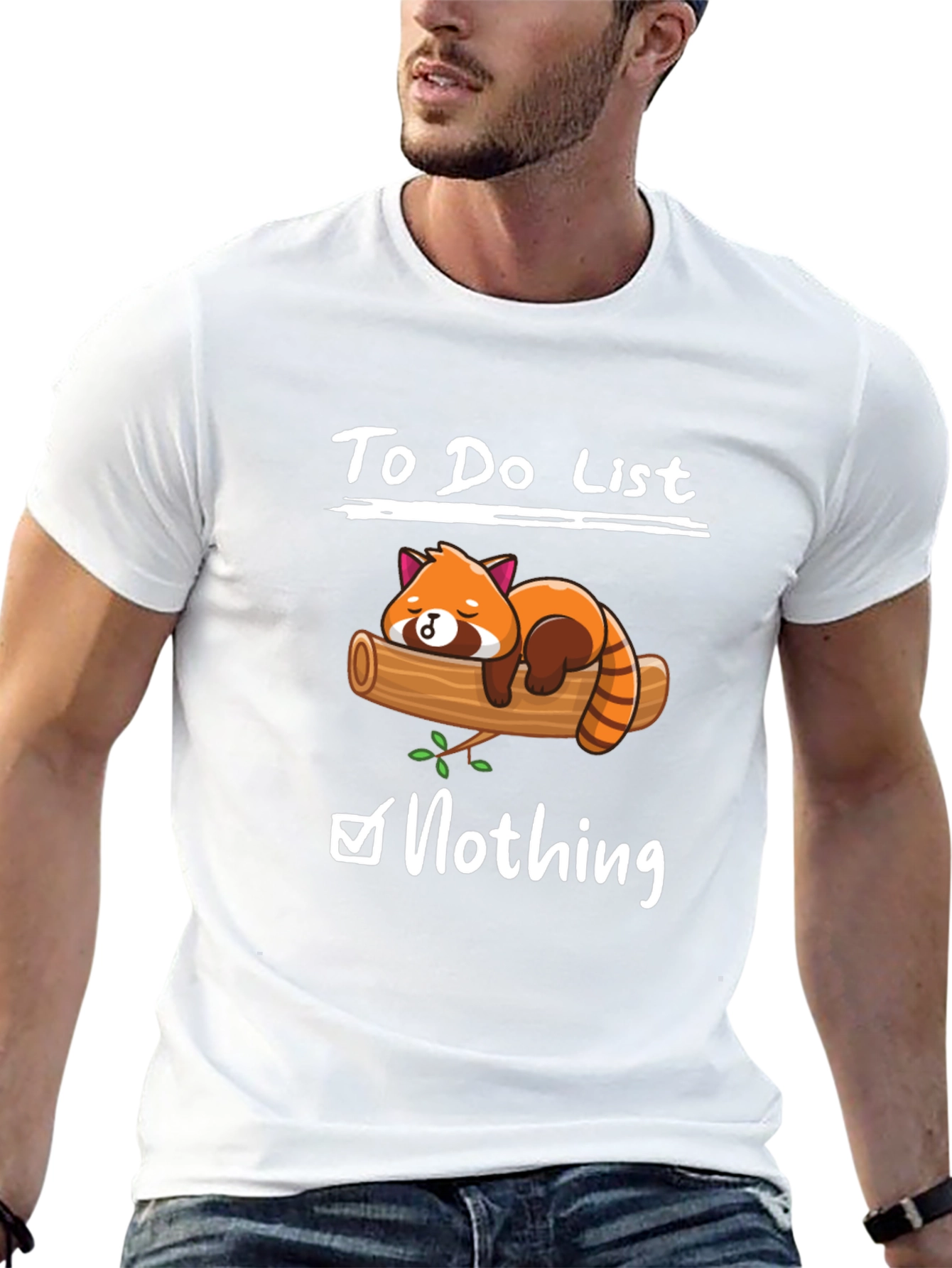 Black Lazy Red Panda To-Do List Graphic T-Shirt view 13