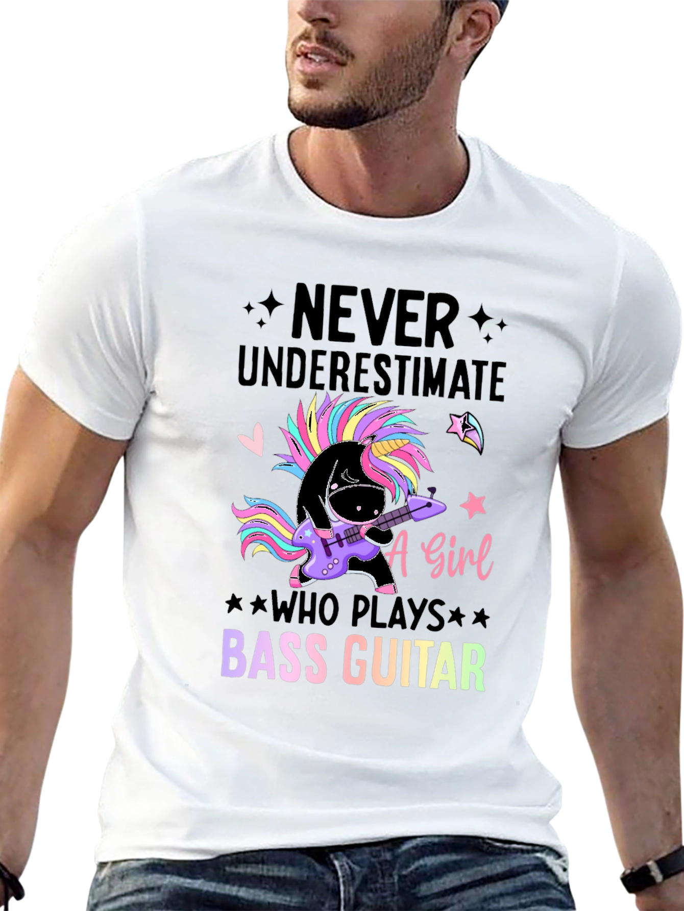 Black Unicorn Bass Guitar T-Shirt - Never Underestimate A Girl view 13