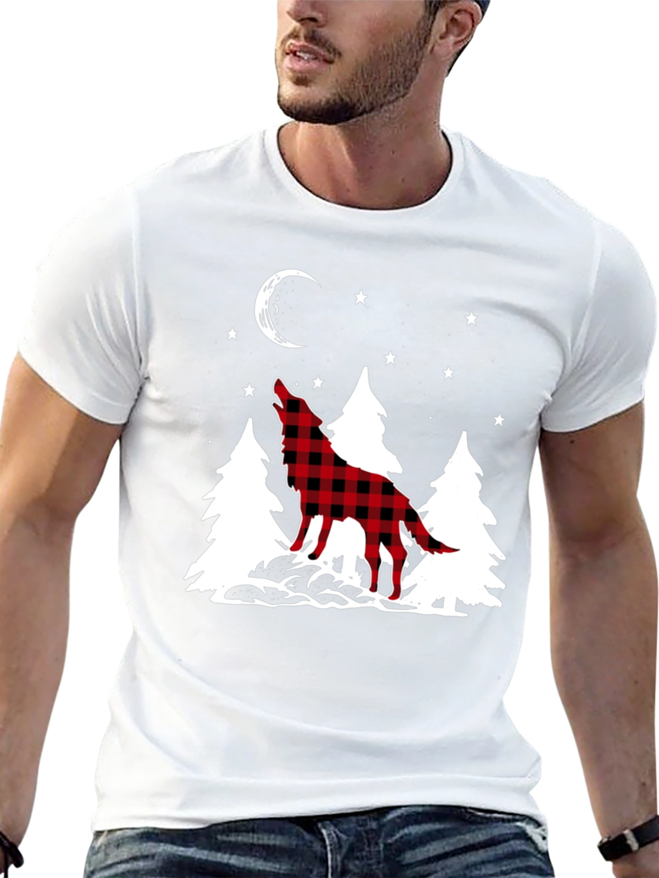 Black Buffalo Plaid Wolf Graphic Tee view 13