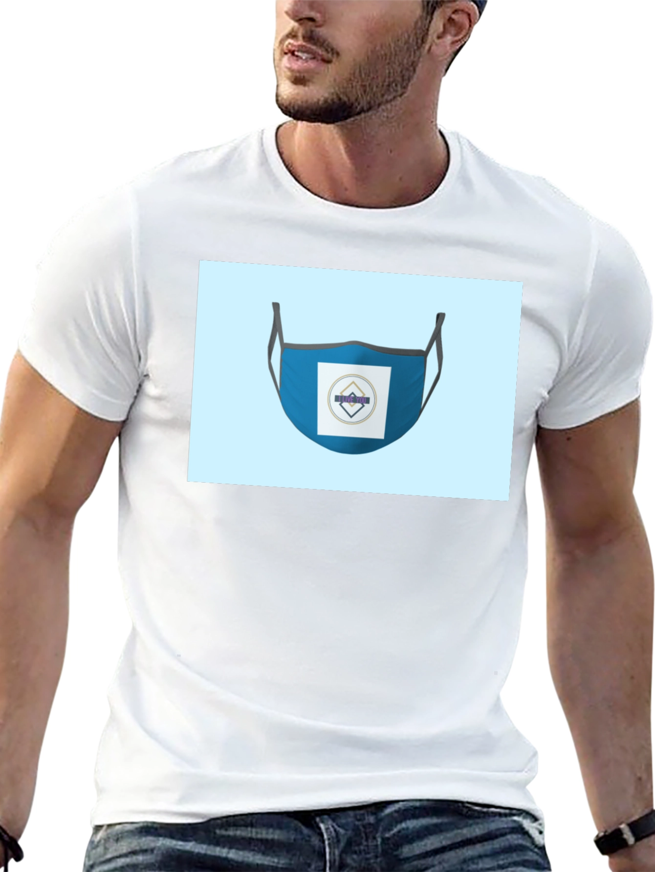 Black Stylish Blue Face Mask T-Shirt view 13