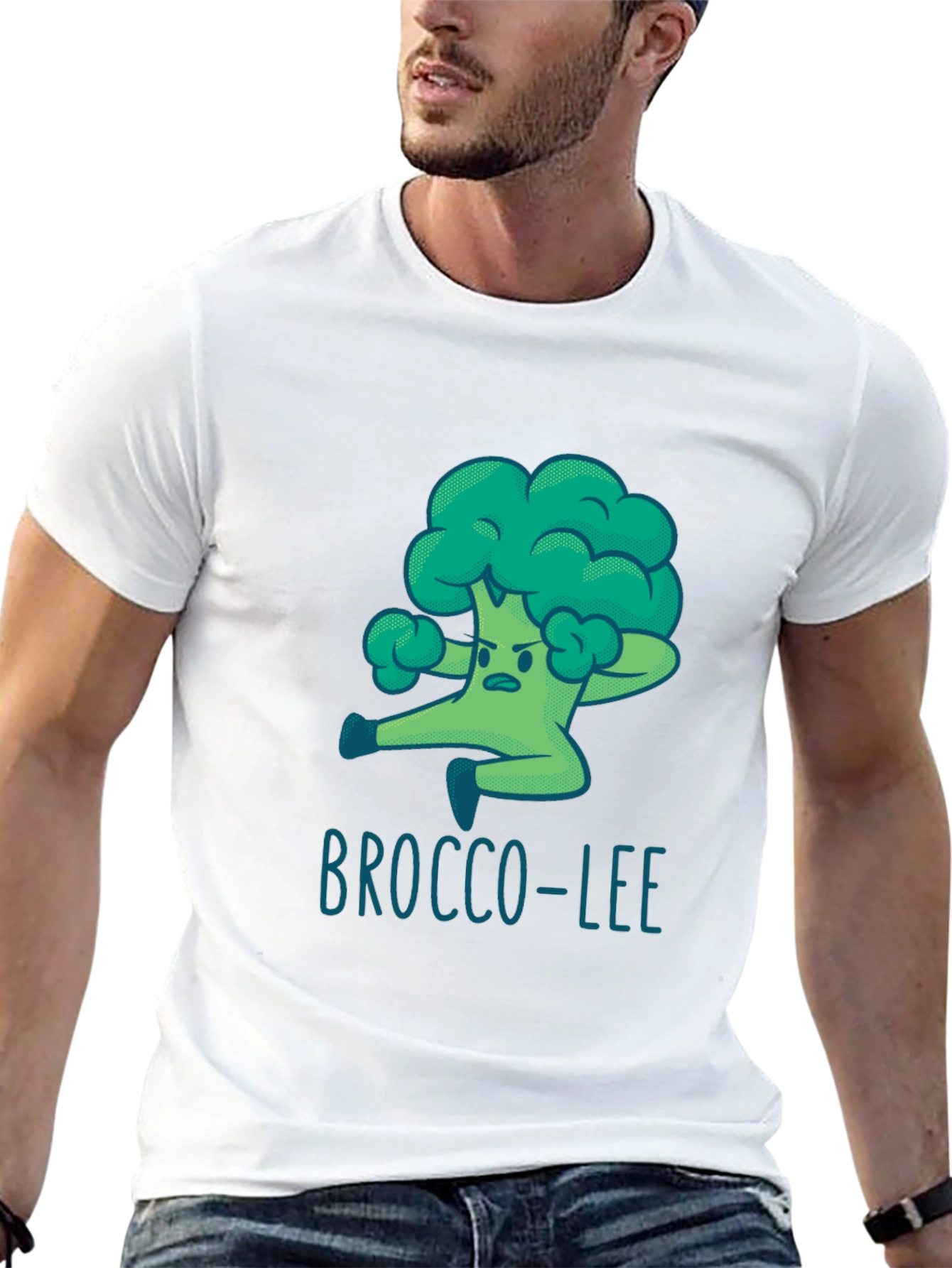Black Brocco-Lee T-Shirt - Funny Cartoon Broccoli Martial Arts Tee view 13