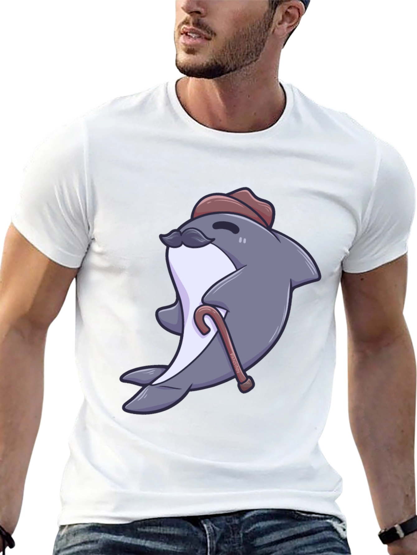 Black Dapper Dolphin T-Shirt - Cartoon Character Tee view 13