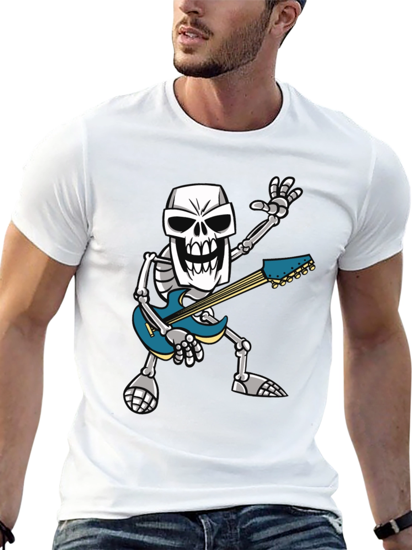 Black Skeleton Guitarist Graphic T-Shirt - Rock Out in Style! view 13