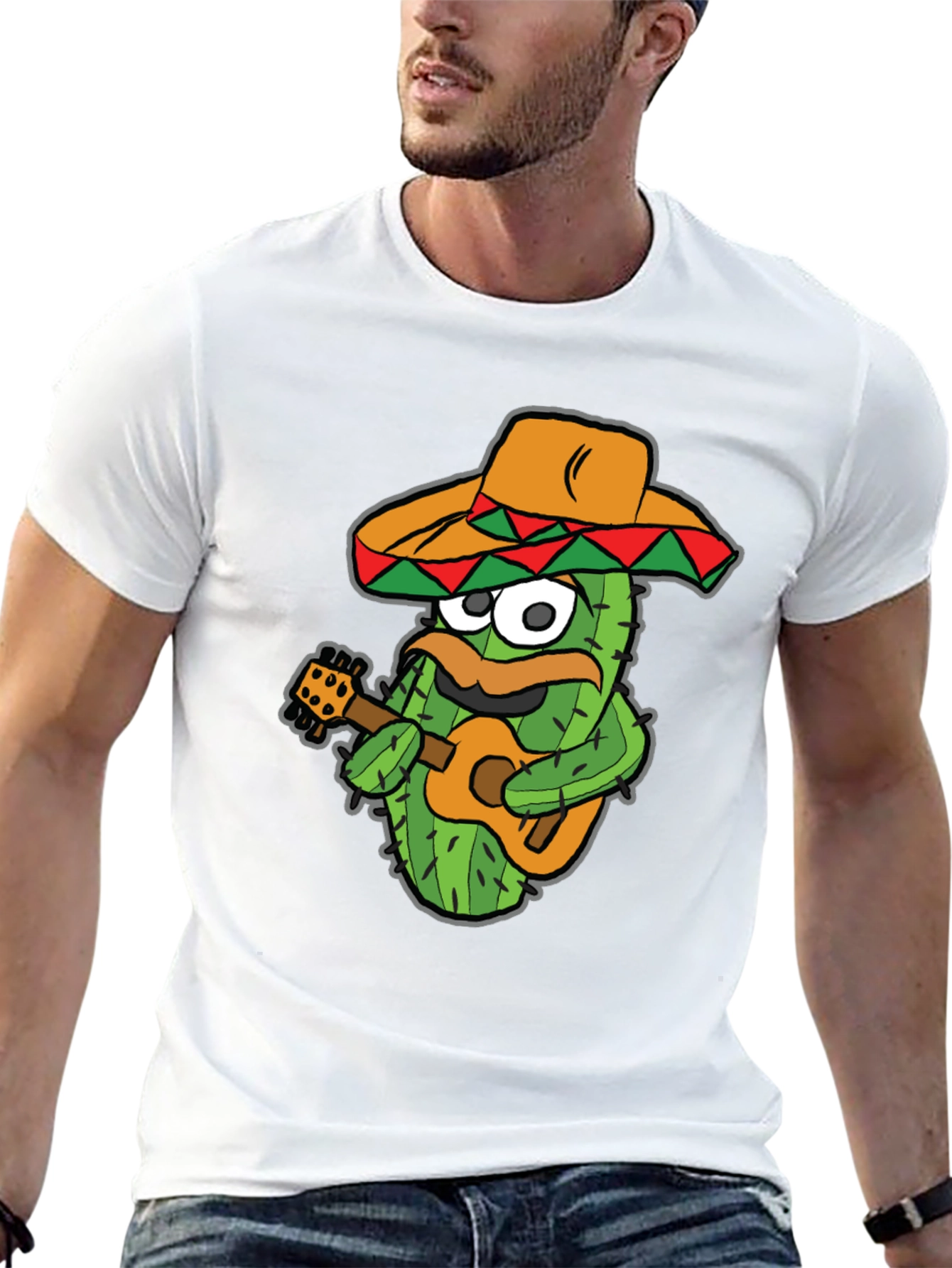 Black Cactus Guitarist Graphic Tee - Black Cotton T-Shirt view 13