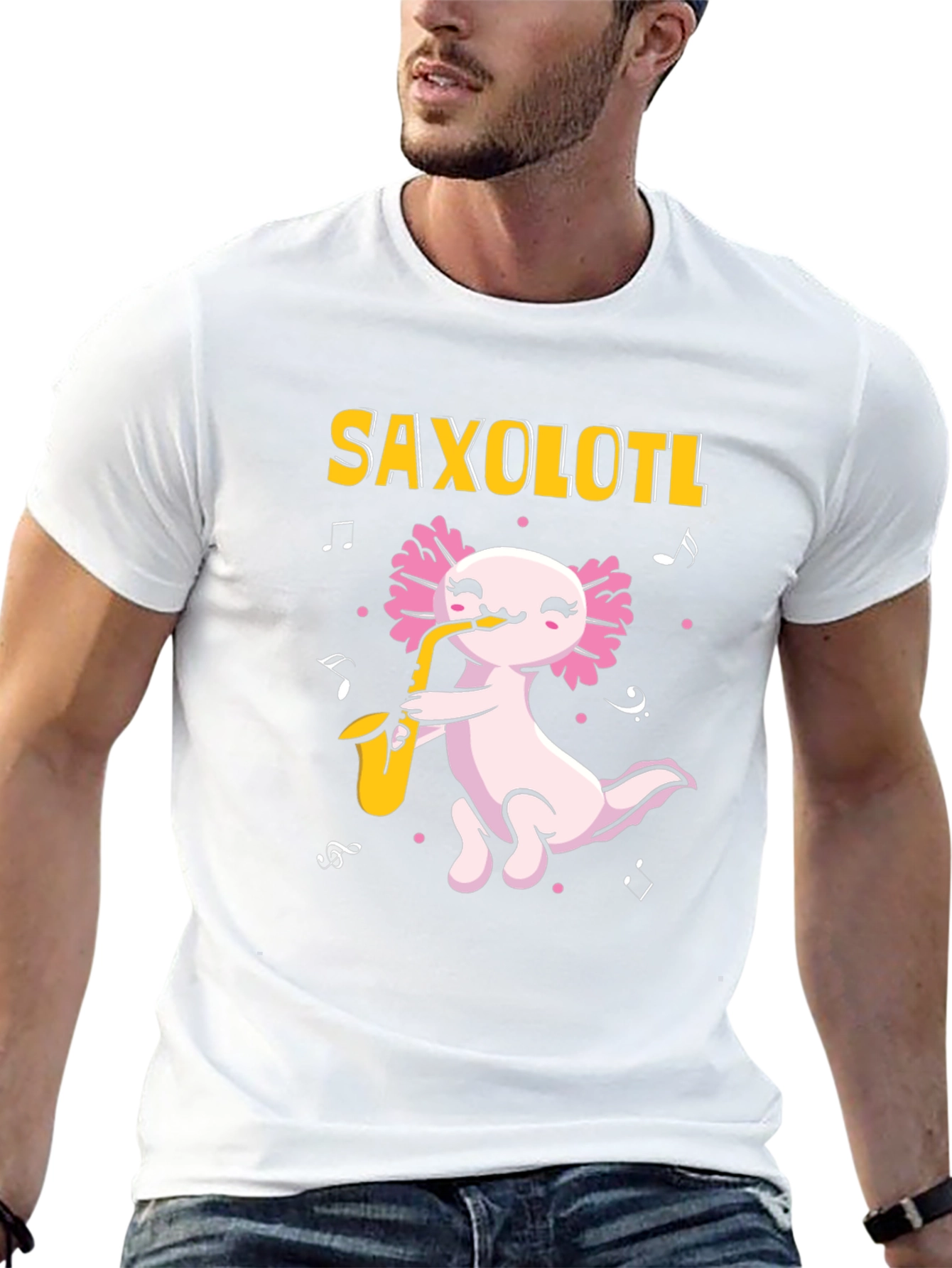 Black Saxolotl T-Shirt - Axolotl Saxophone Player view 13
