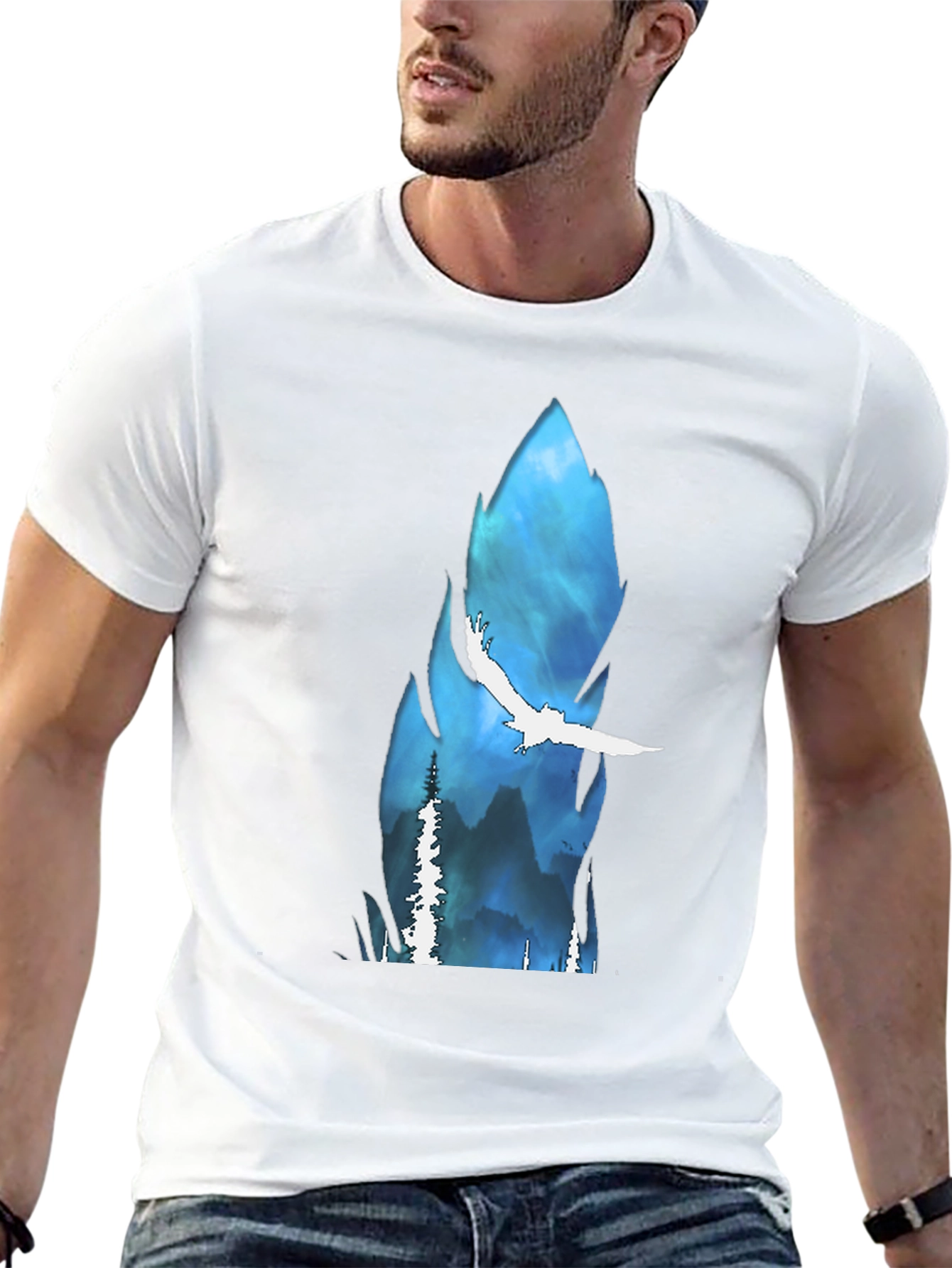 Black Nature Scene Graphic Tee - Black Cotton Blend Shirt view 13