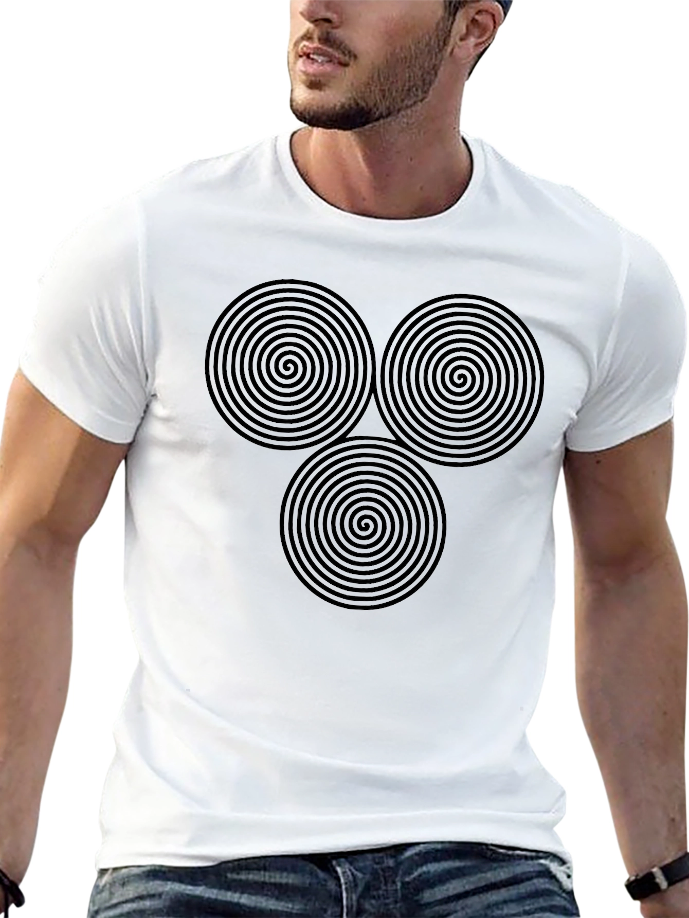 Black Black T-Shirt with Triple Spiral Design view 13