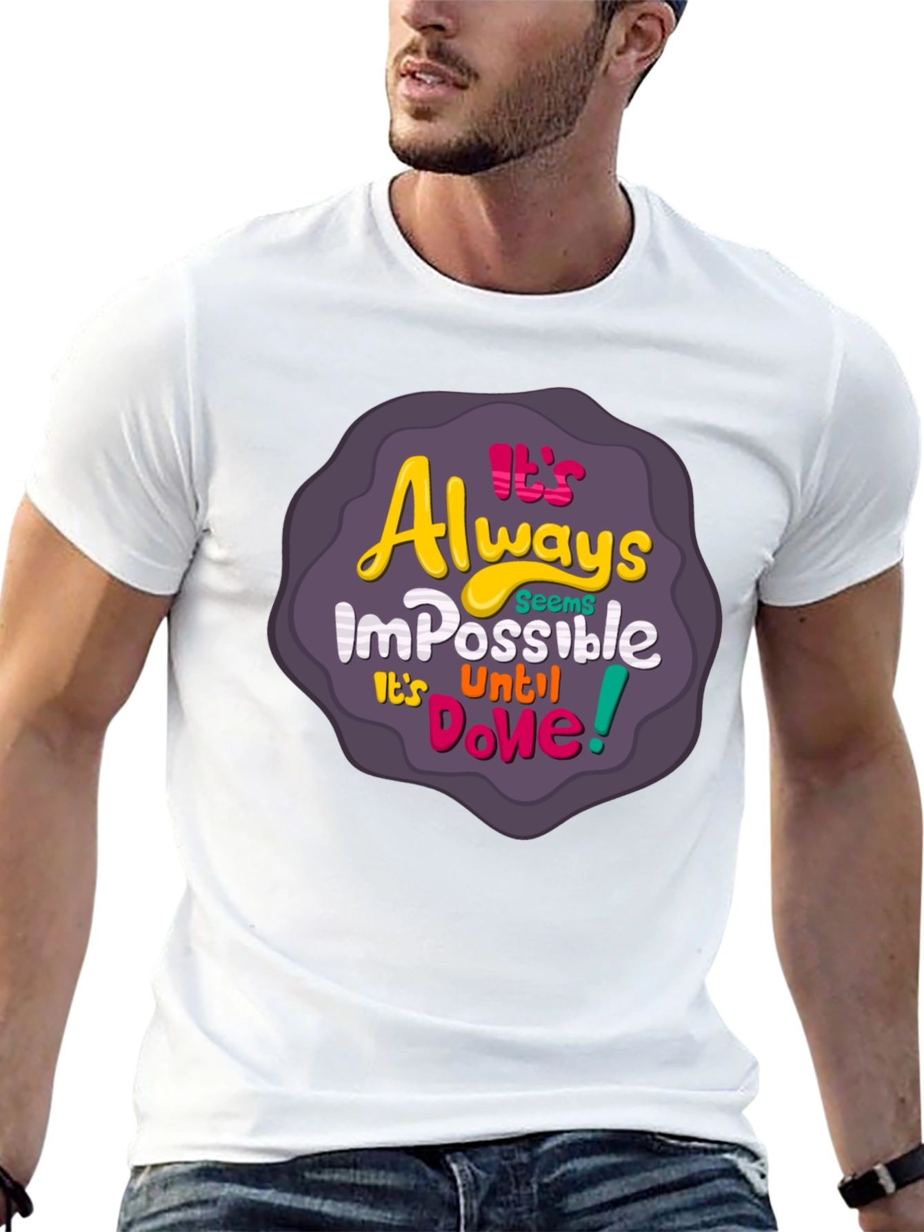Black It's Always Impossible T-Shirt - Motivational Design view 13