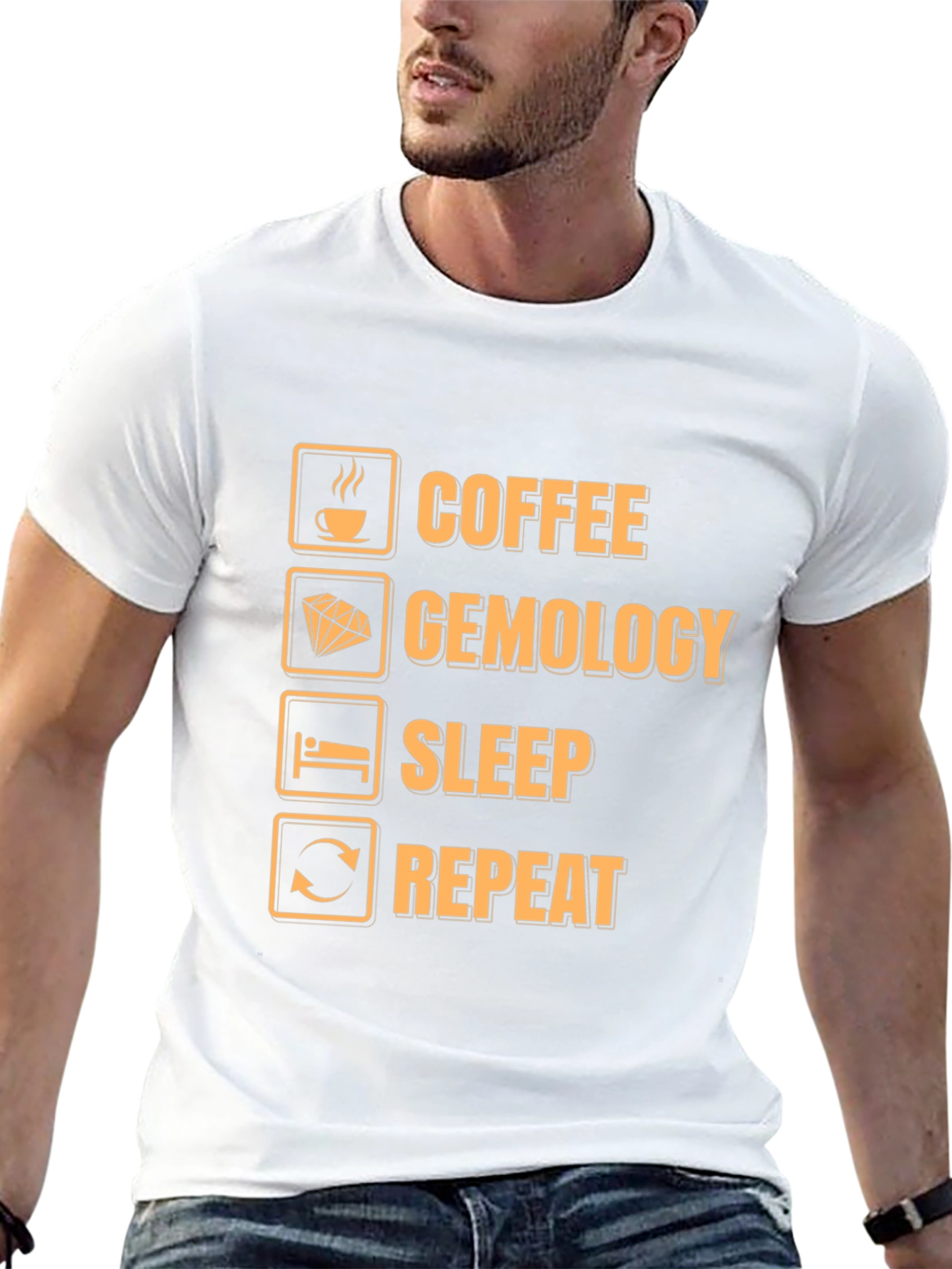 Black Coffee Gemology Sleep Repeat Funny Graphic T-Shirt view 13