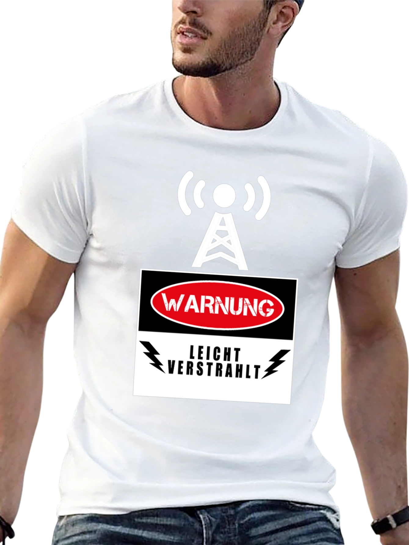 Black Warning Slightly Irradiated Men's Black T-Shirt view 13