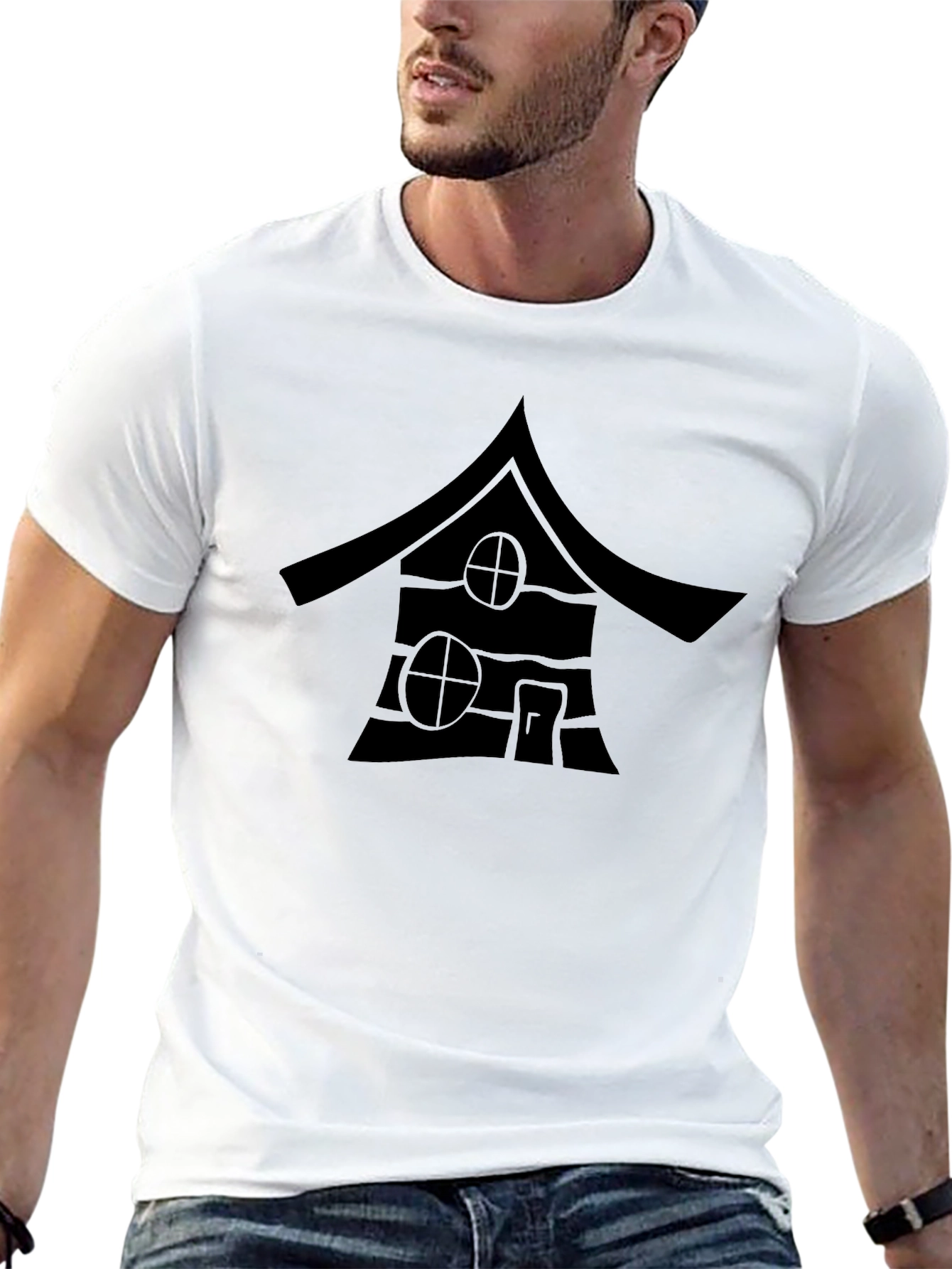 Black Black T-Shirt with Cabin Print view 13