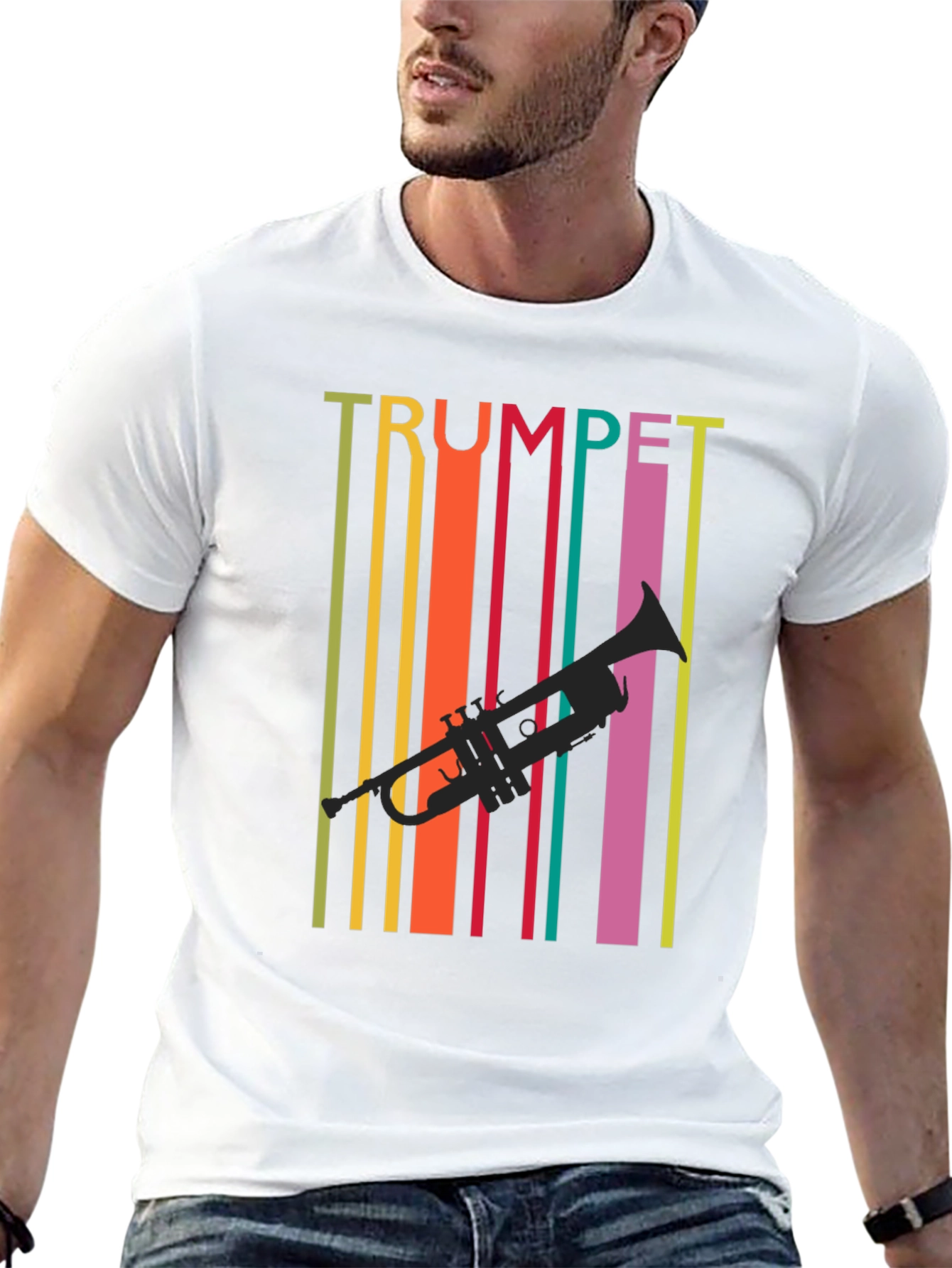 Black Retro Trumpet Graphic Tee - Colorful Music Lover T-Shirt view 13