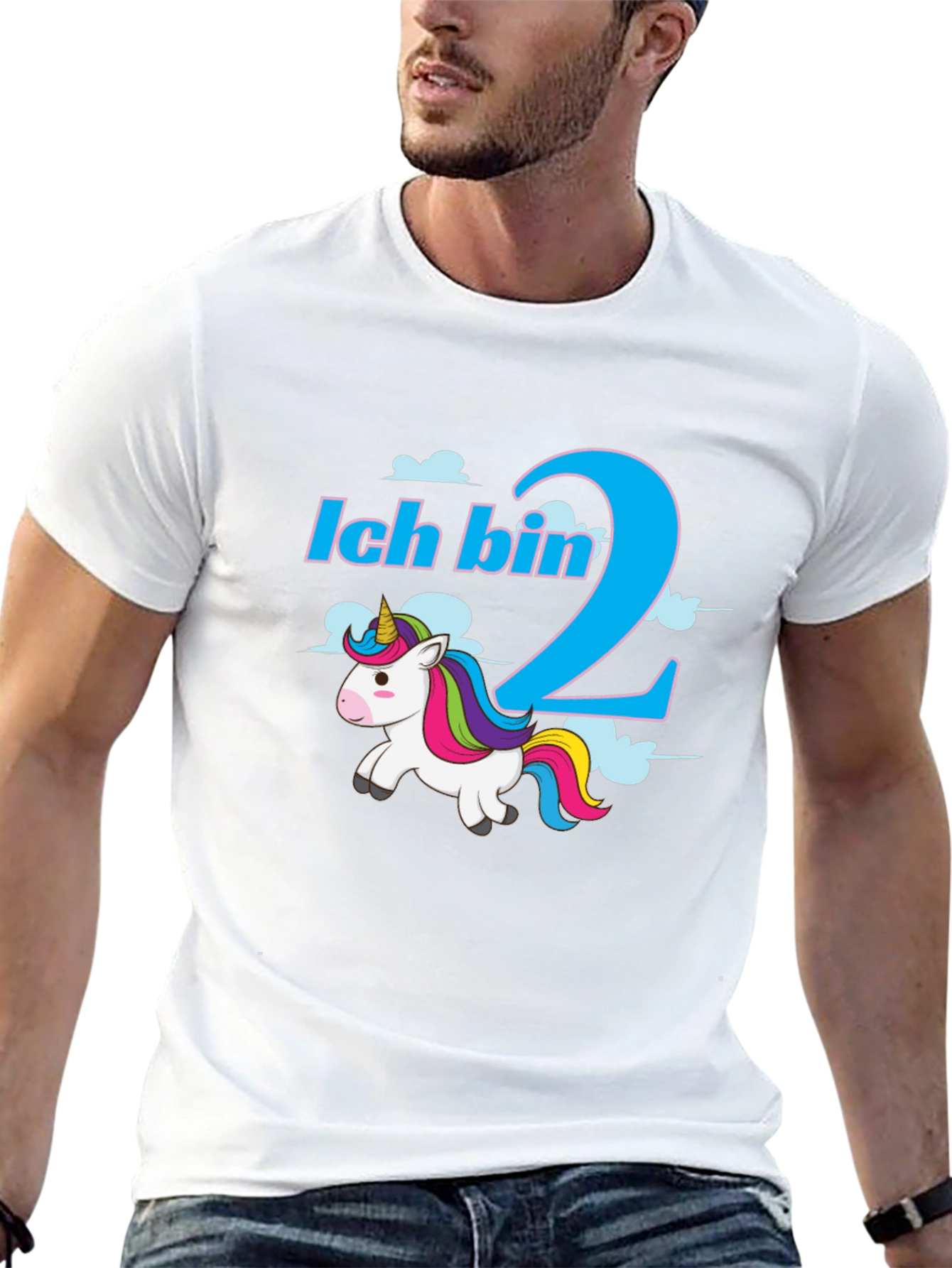 Black Ich Bin 2 Unicorn T-Shirt - Birthday Gift view 13