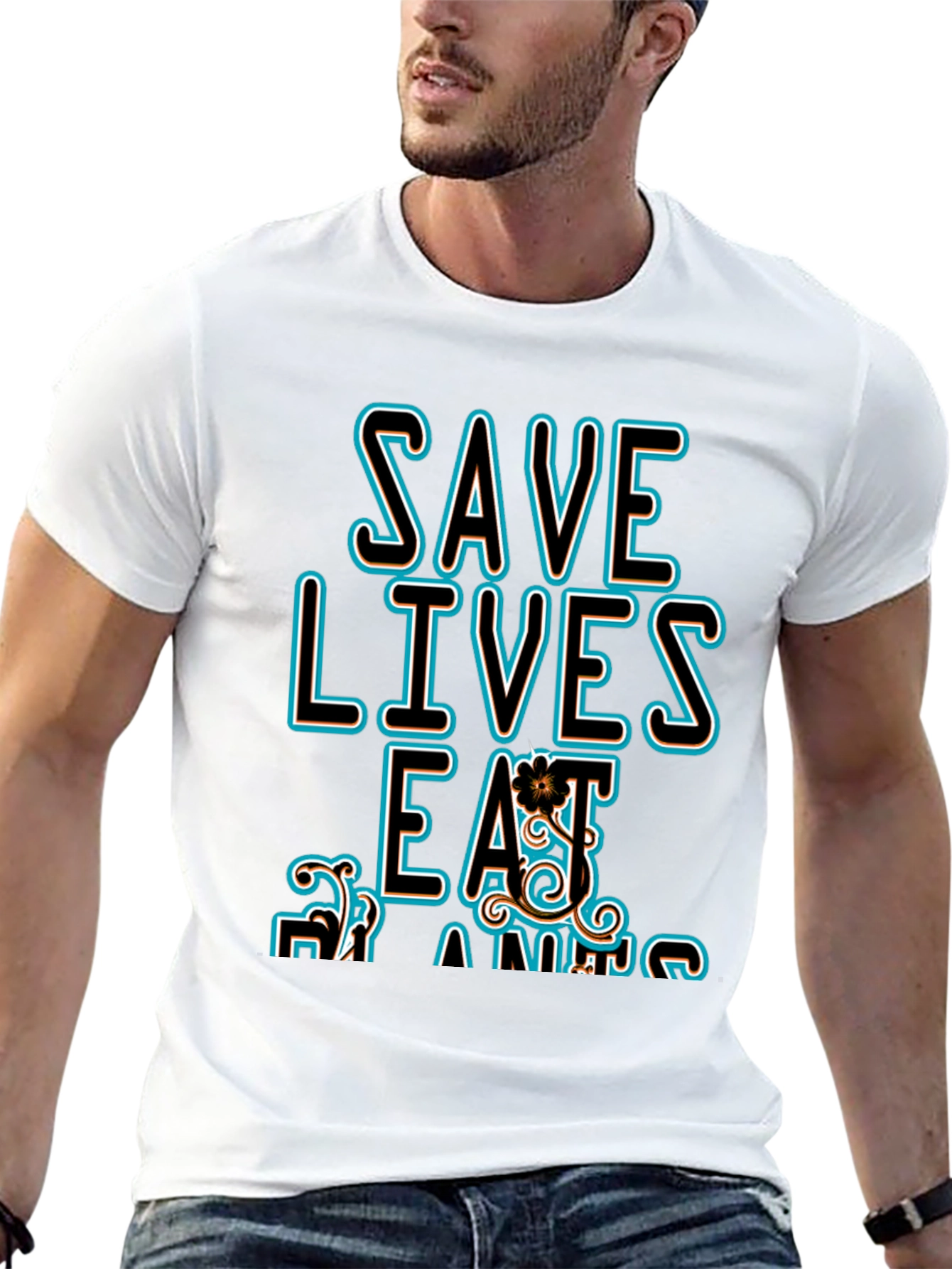 Black Save Lives Eat Plants Graphic Tee - Black view 13