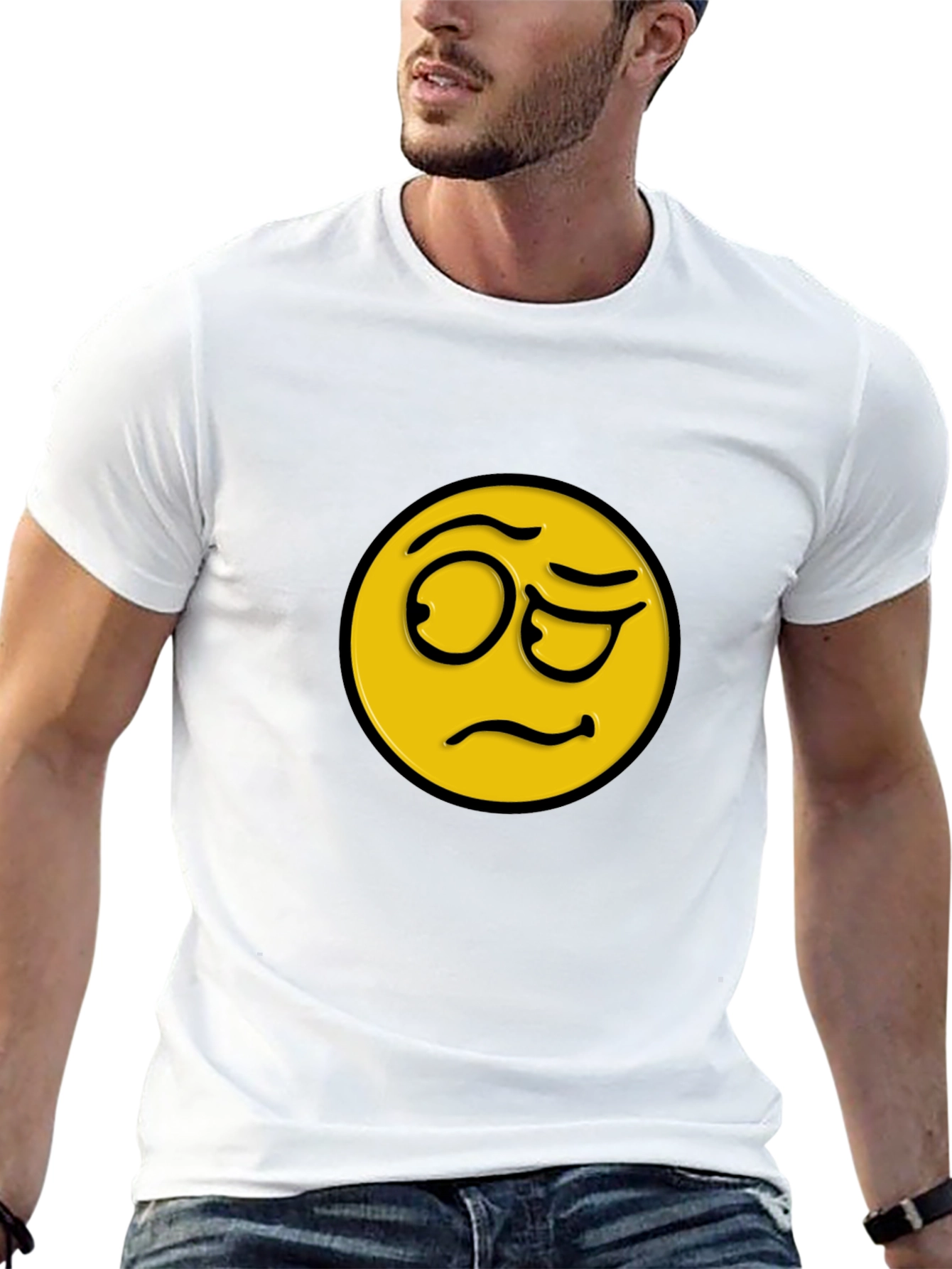 Black Skeptical Emoji Black Cotton T-Shirt view 13