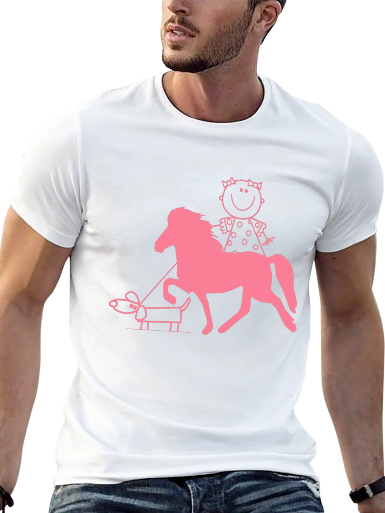 Black Playful Graphic Tee - Girl, Horse, and Dog Design view 13