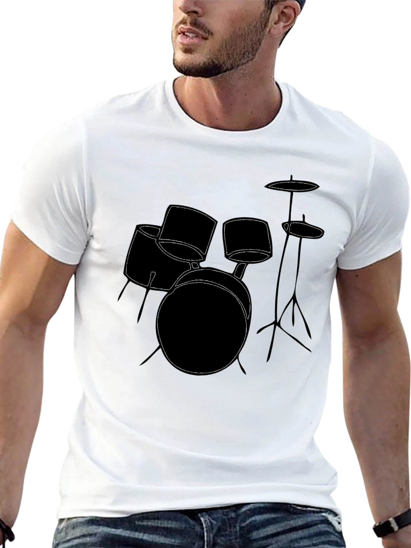 Black Drum Kit Graphic Tee - Black Cotton T-Shirt view 13