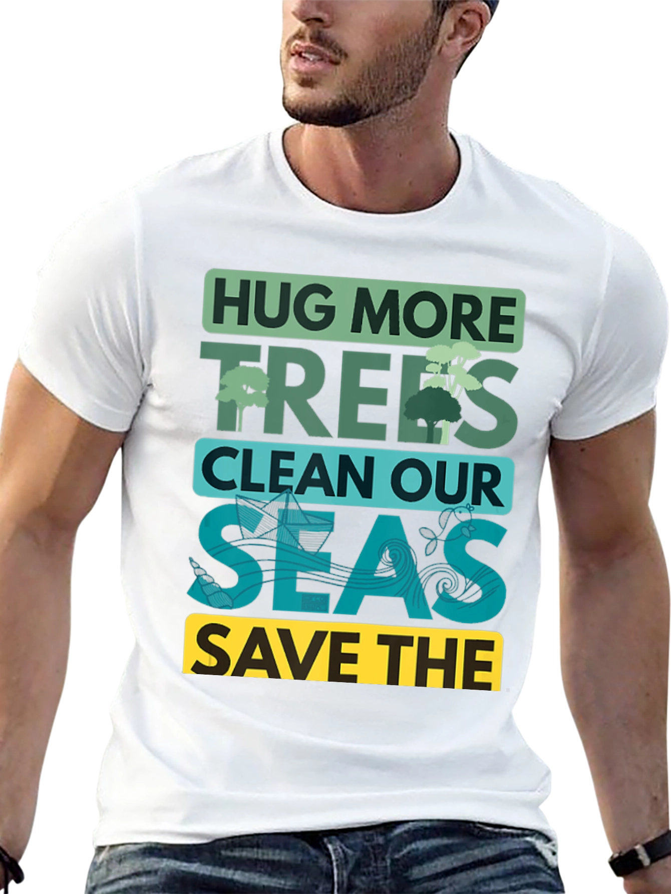 Black Eco-Friendly Graphic T-Shirt: Hug More Trees view 13