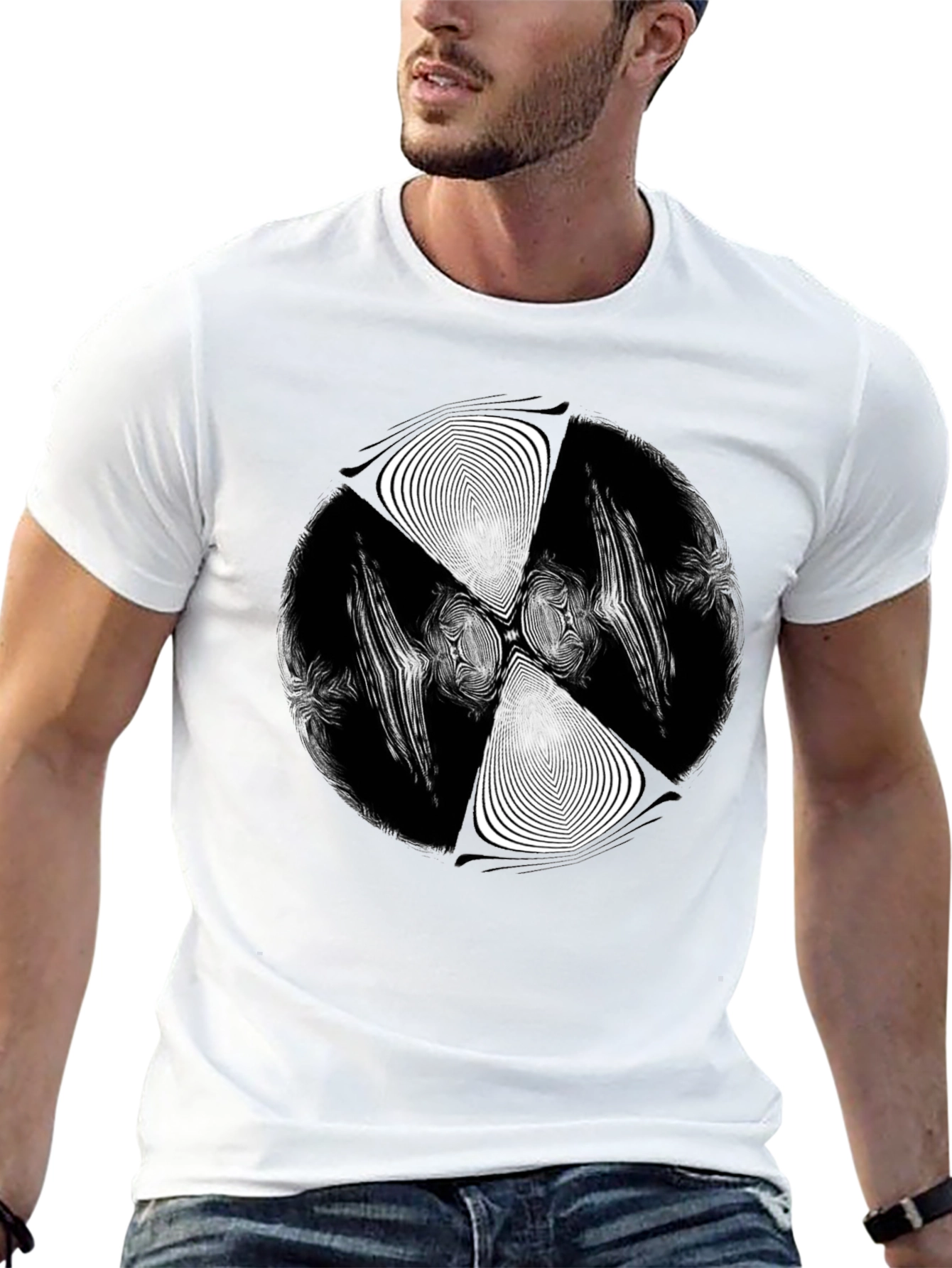 Black Abstract Vortex Graphic Black T-Shirt view 13