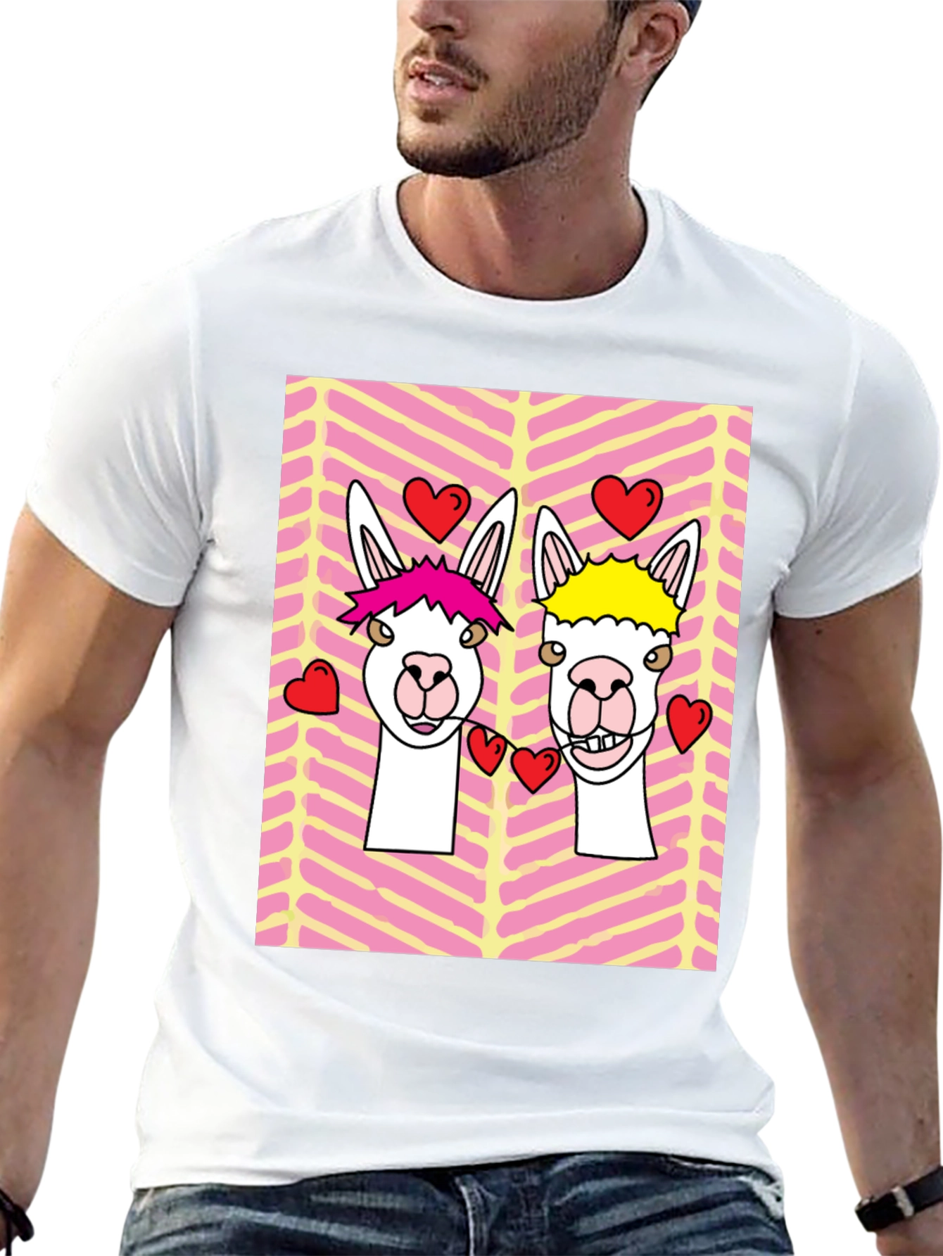 Black Llama Love Graphic Tee - Valentine's Day Black T-Shirt view 13