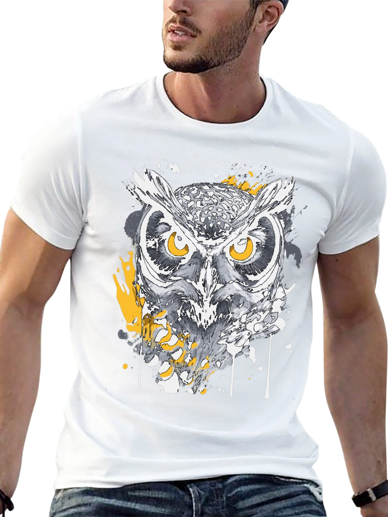 Black Owl Graphic Print Black T-Shirt view 13