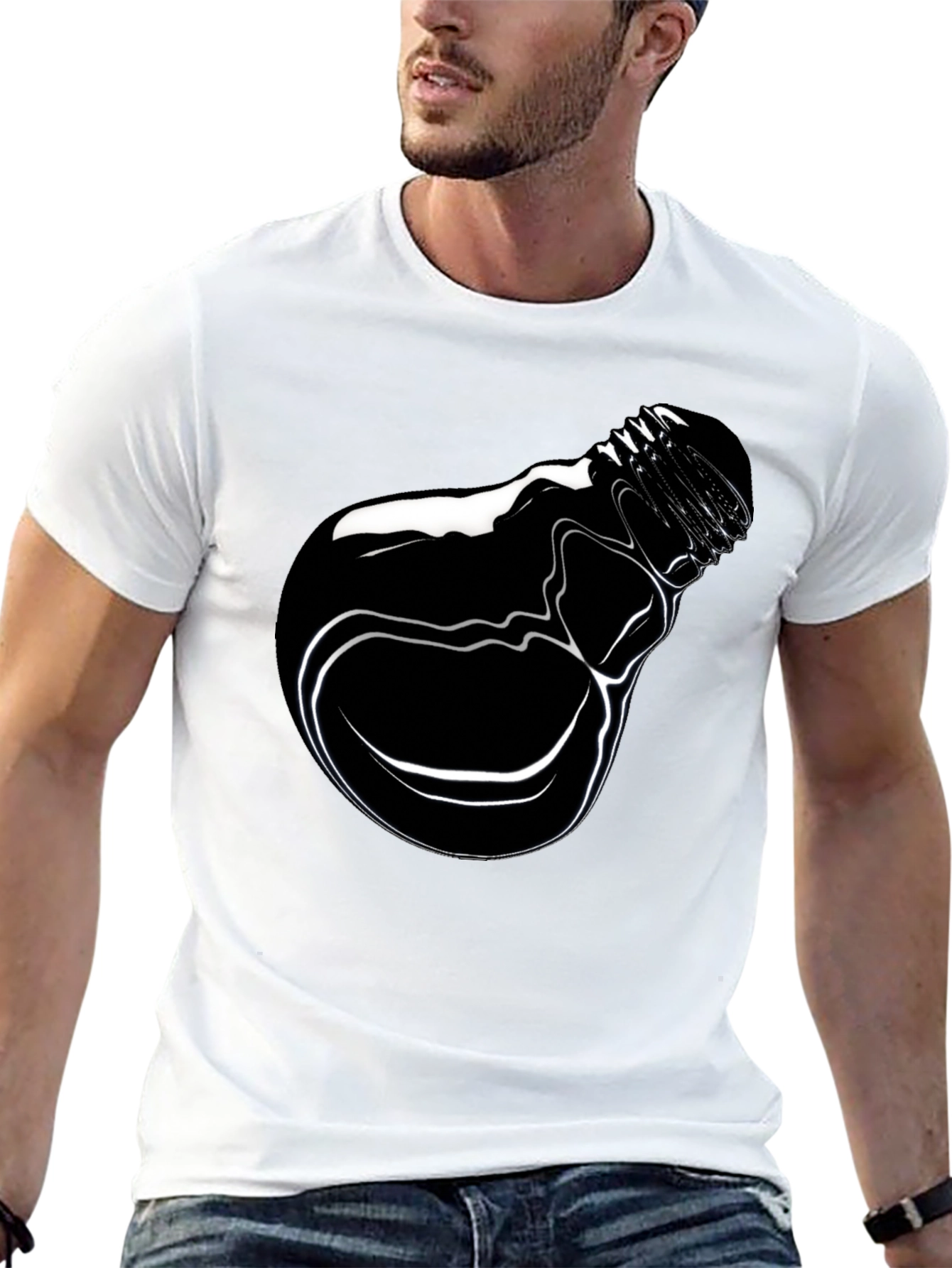 Black Men's Black Graphic Tee - Lightbulb Design view 13