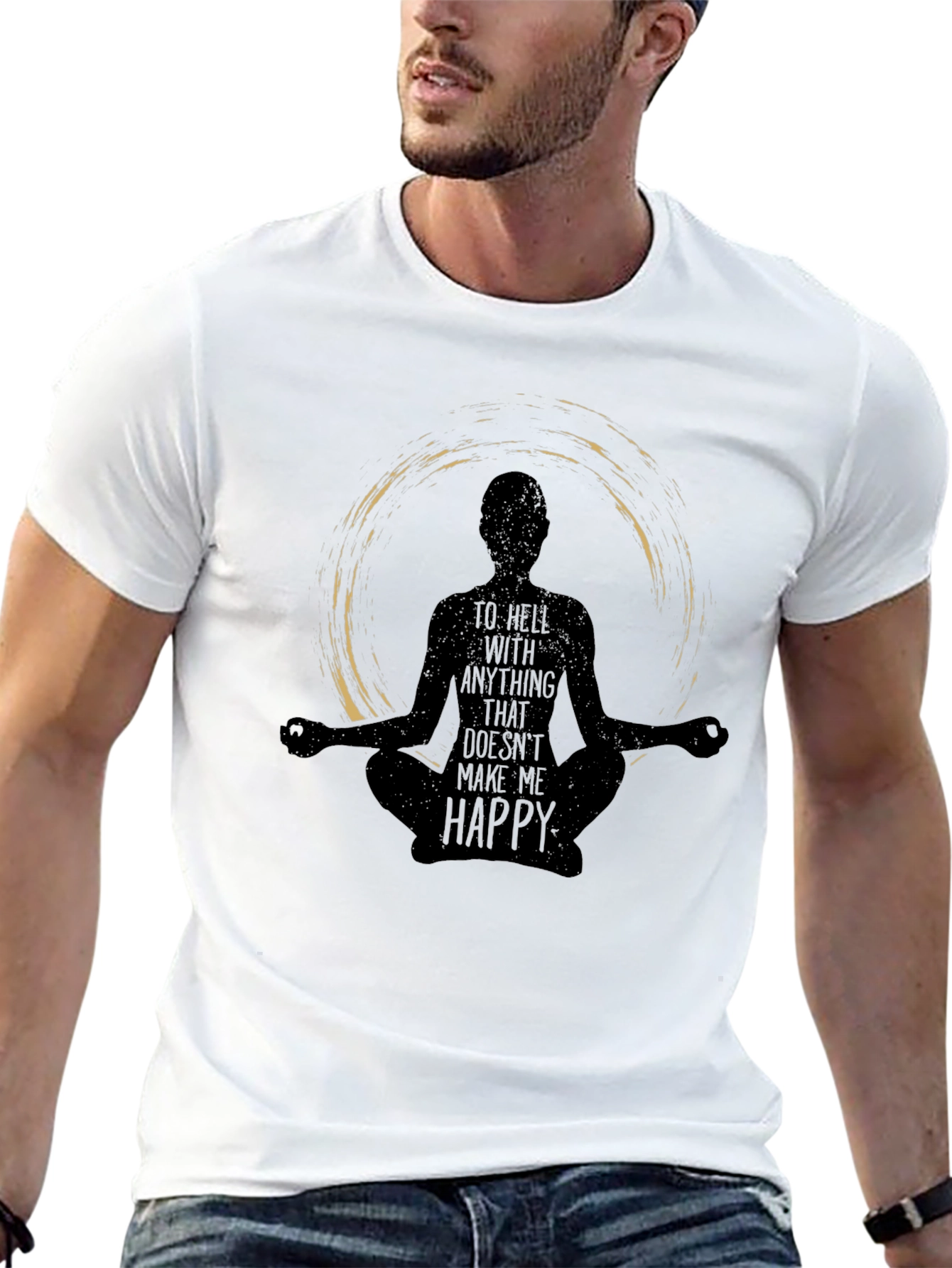 Black Meditate T-Shirt: To Hell With Anything That Doesn't Make Me Happy view 13