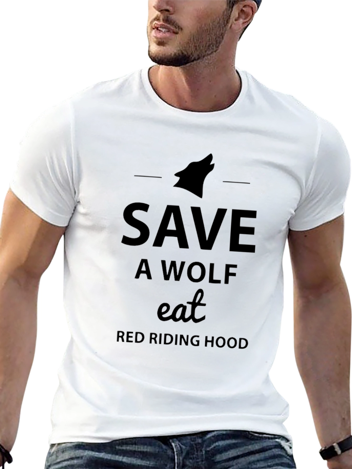 Black Save a Wolf, Eat Red Riding Hood Black T-Shirt view 13