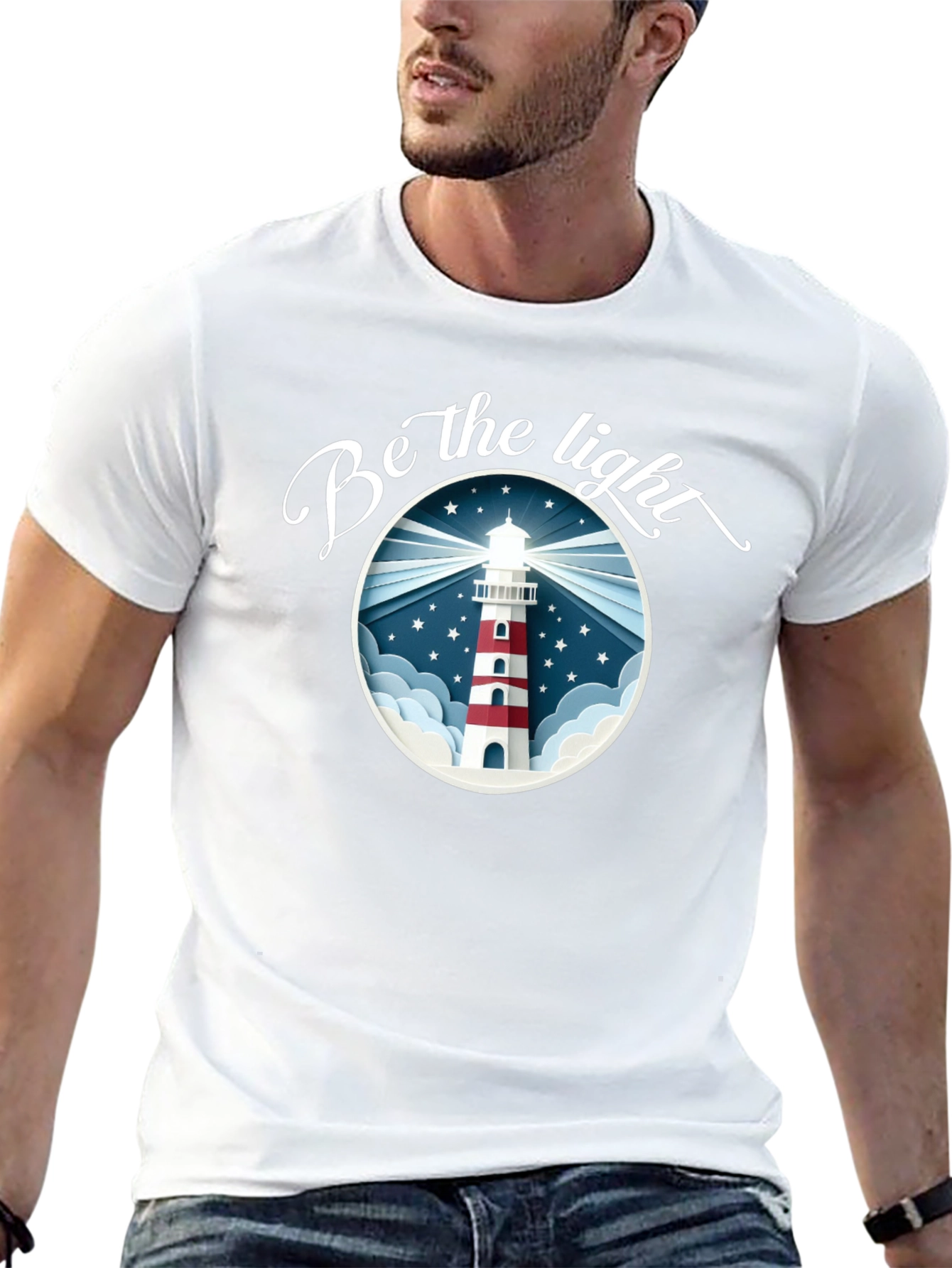 Black Be the Light Lighthouse Graphic Tee - Black Cotton T-Shirt view 13