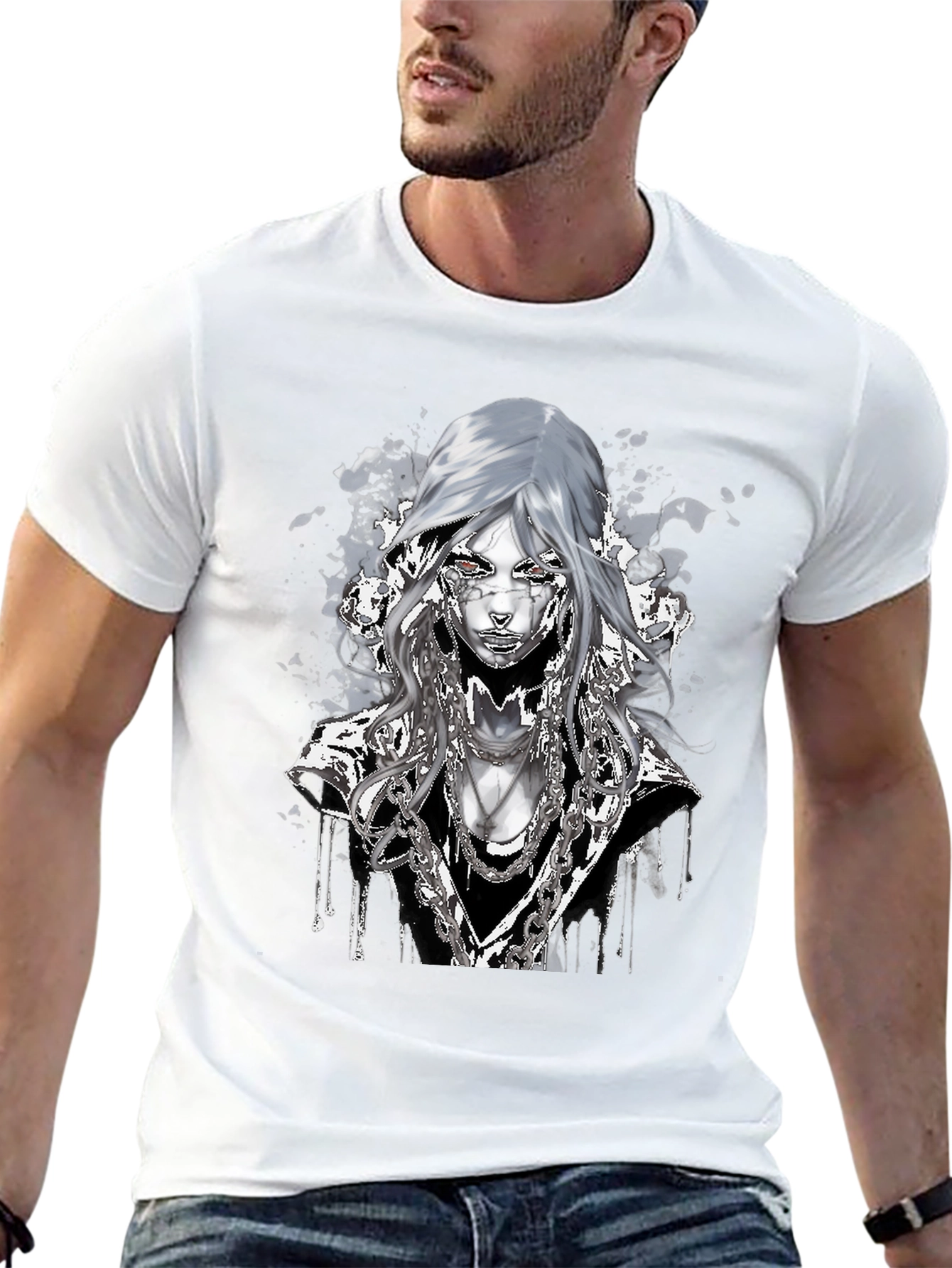 Black Graphic T-Shirt: Cyberpunk Chain Design view 13