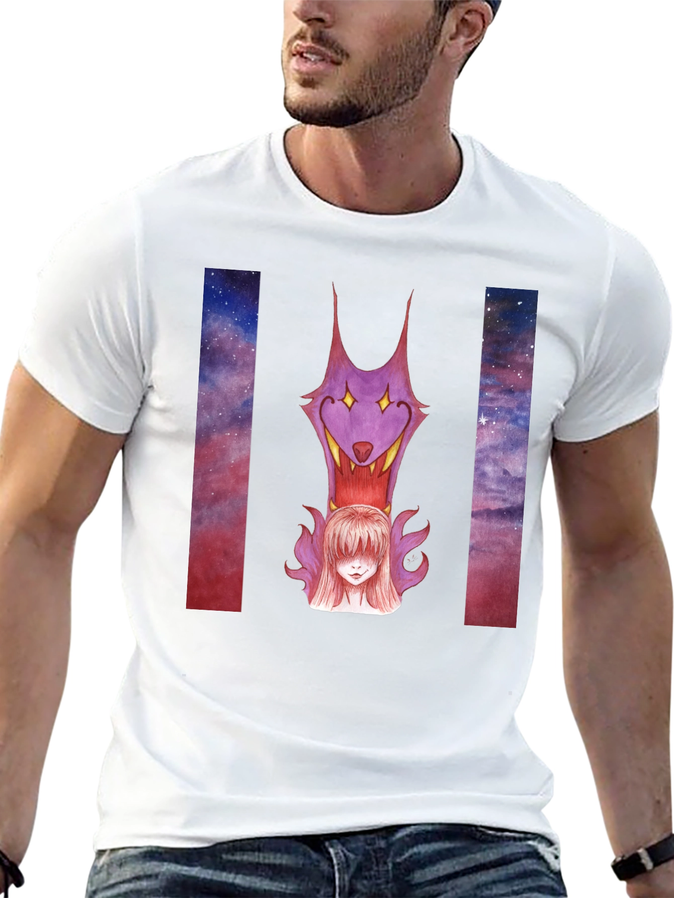 Black Wolf & Girl Graphic Print Black T-Shirt view 13