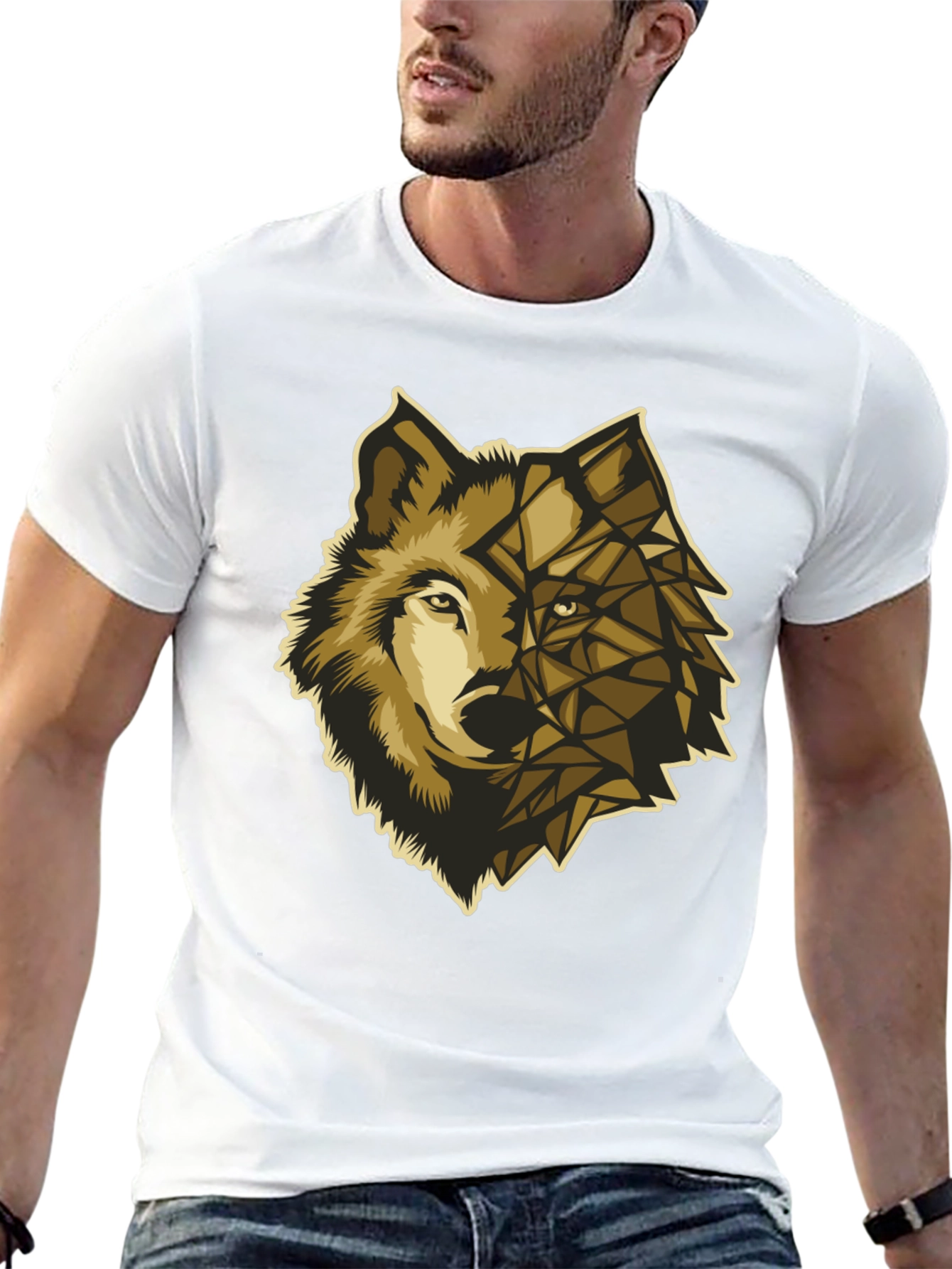 Black Geometric Wolf Graphic Tee - Premium Black Cotton view 13