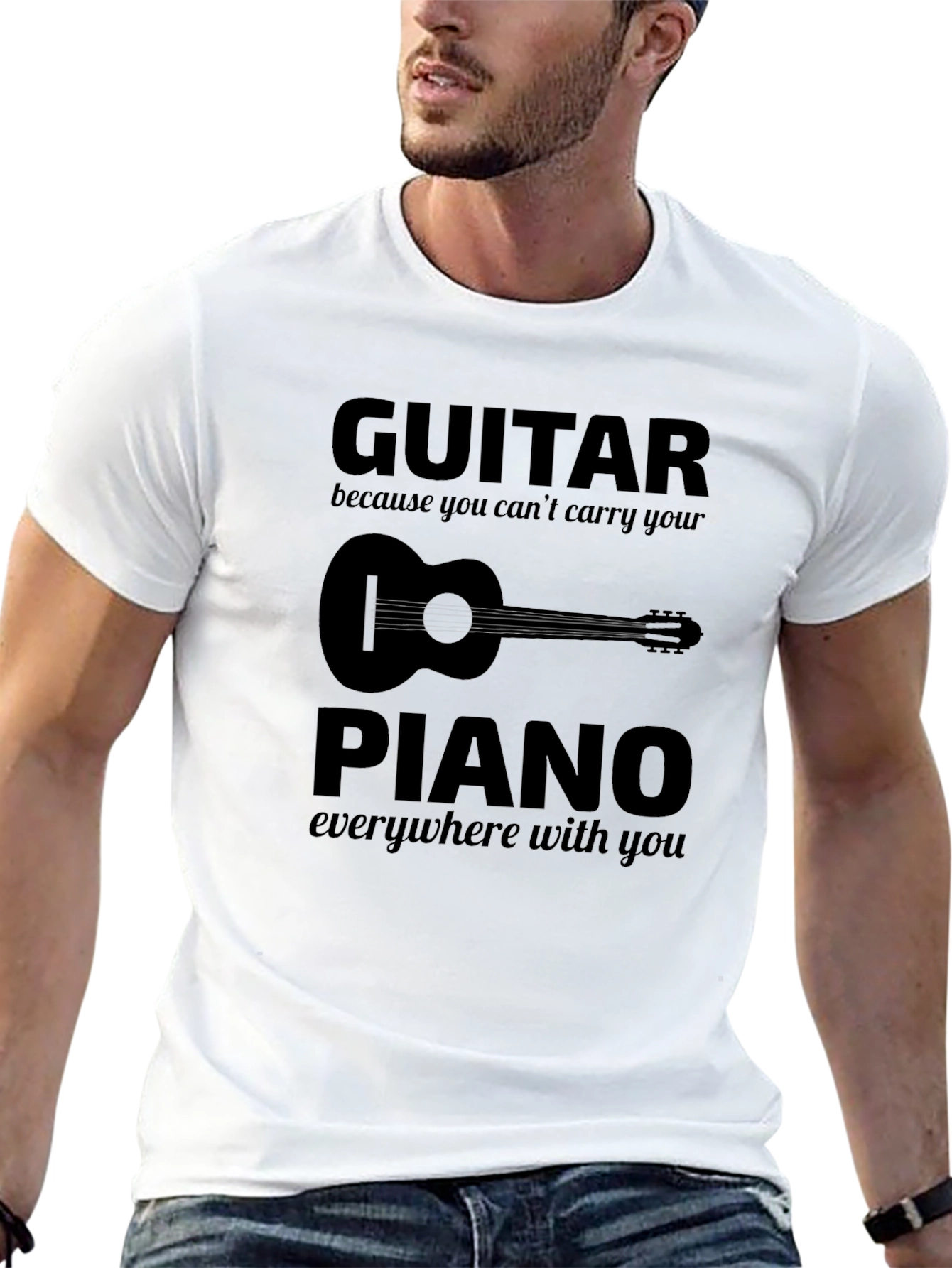 Black Guitar vs Piano Graphic T-Shirt - Musician Tee view 13