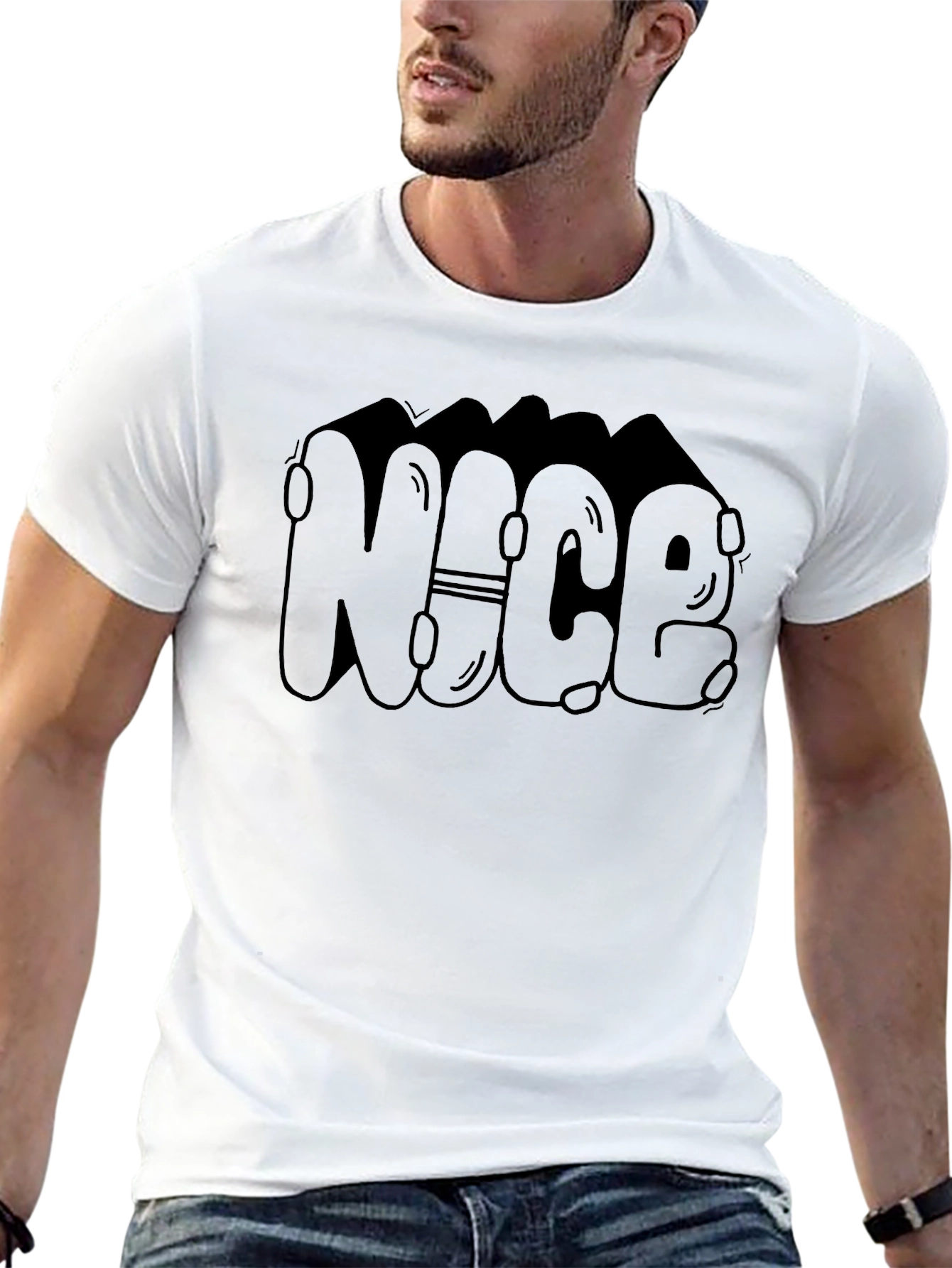 Black Cool "NICE" Bubble Letter Black T-Shirt view 13