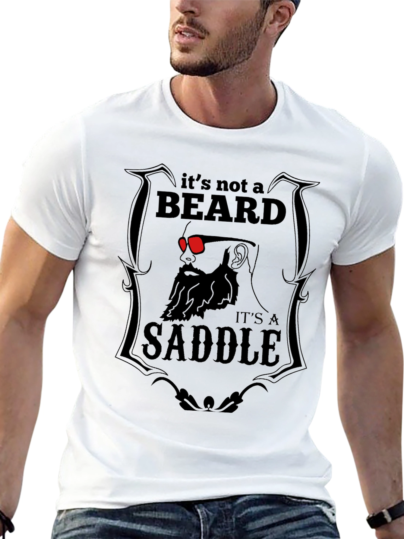 Black Beard Saddle Graphic T-Shirt - Funny Novelty Tee view 13