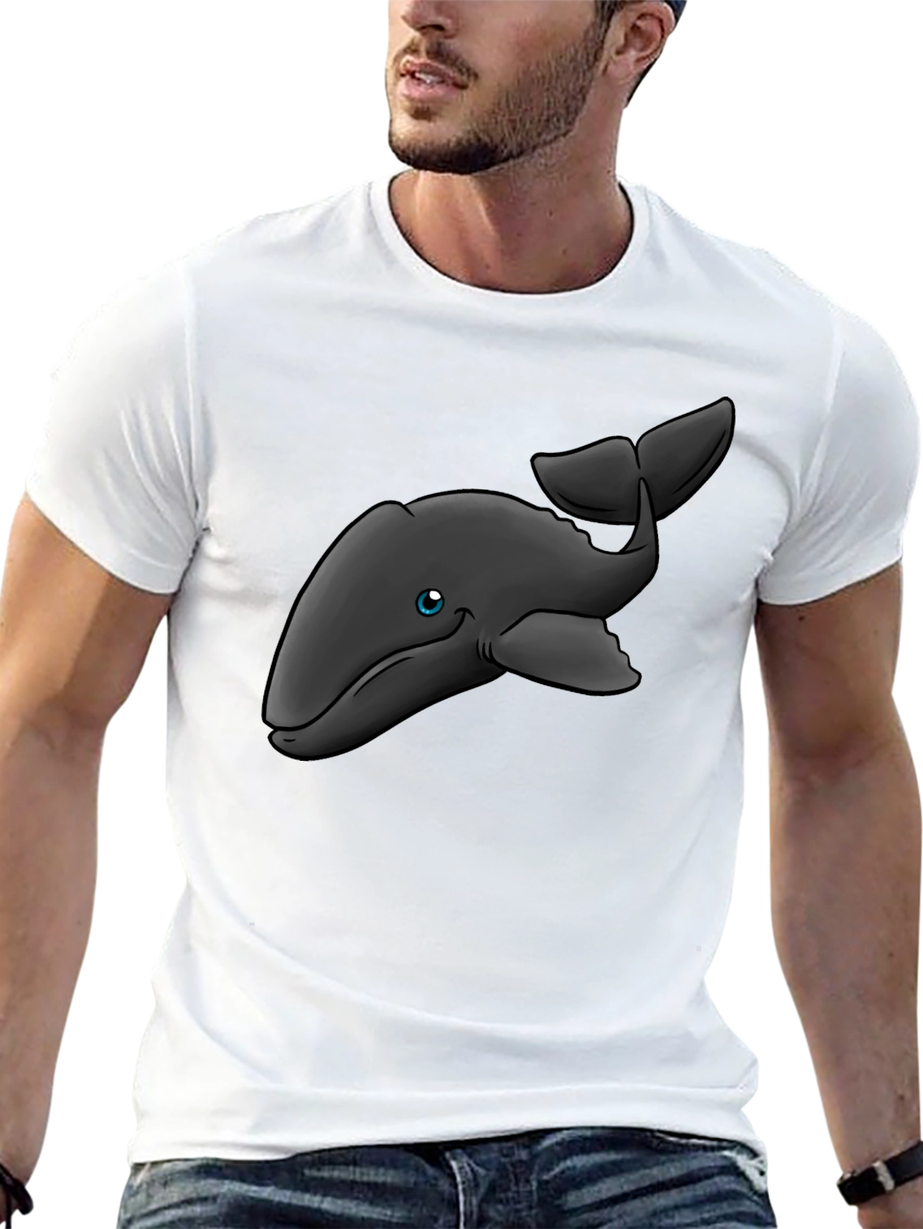 Black Cartoon Whale T-Shirt - Black Cotton Tee view 13