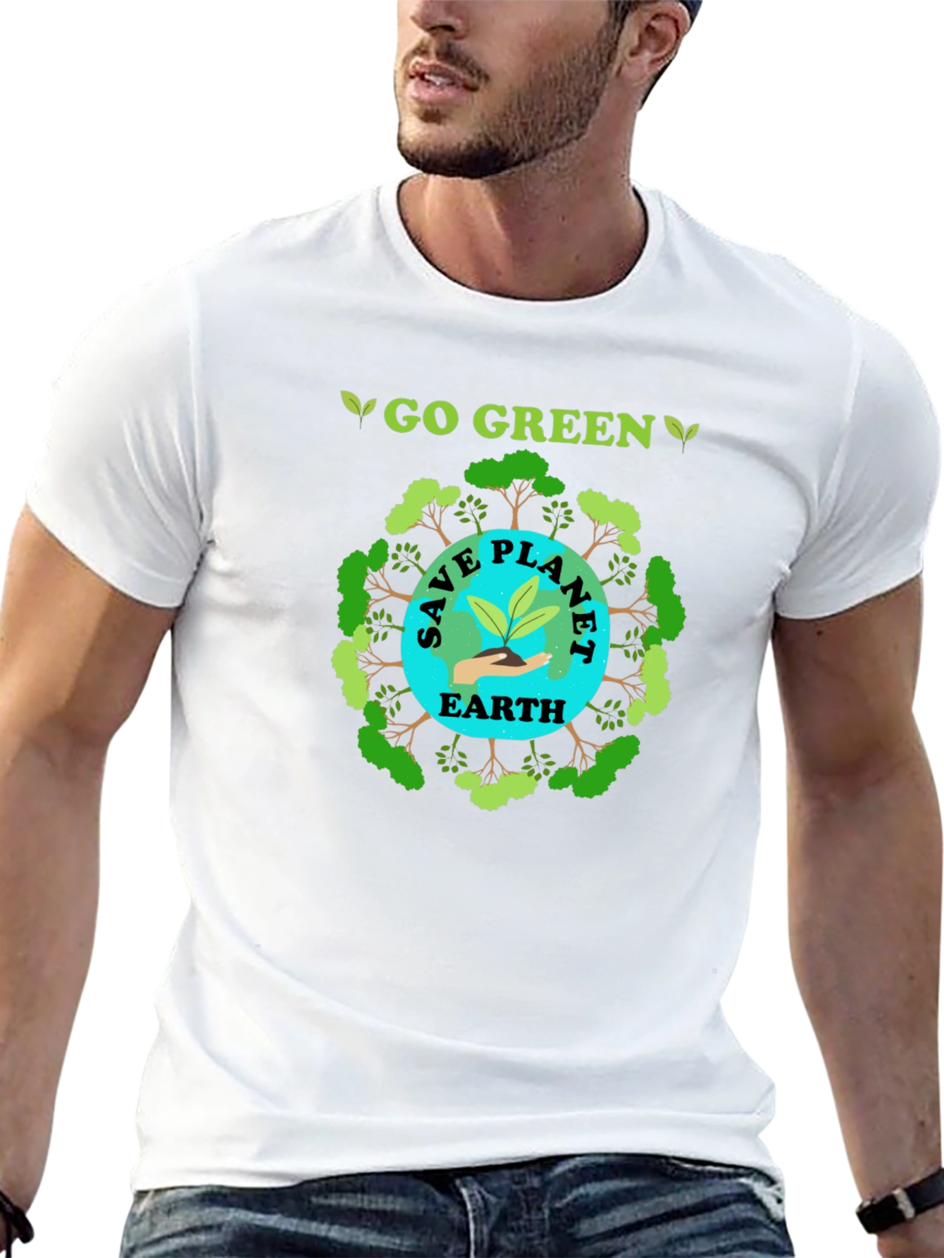 Black Go Green Save Planet Earth T-Shirt view 13