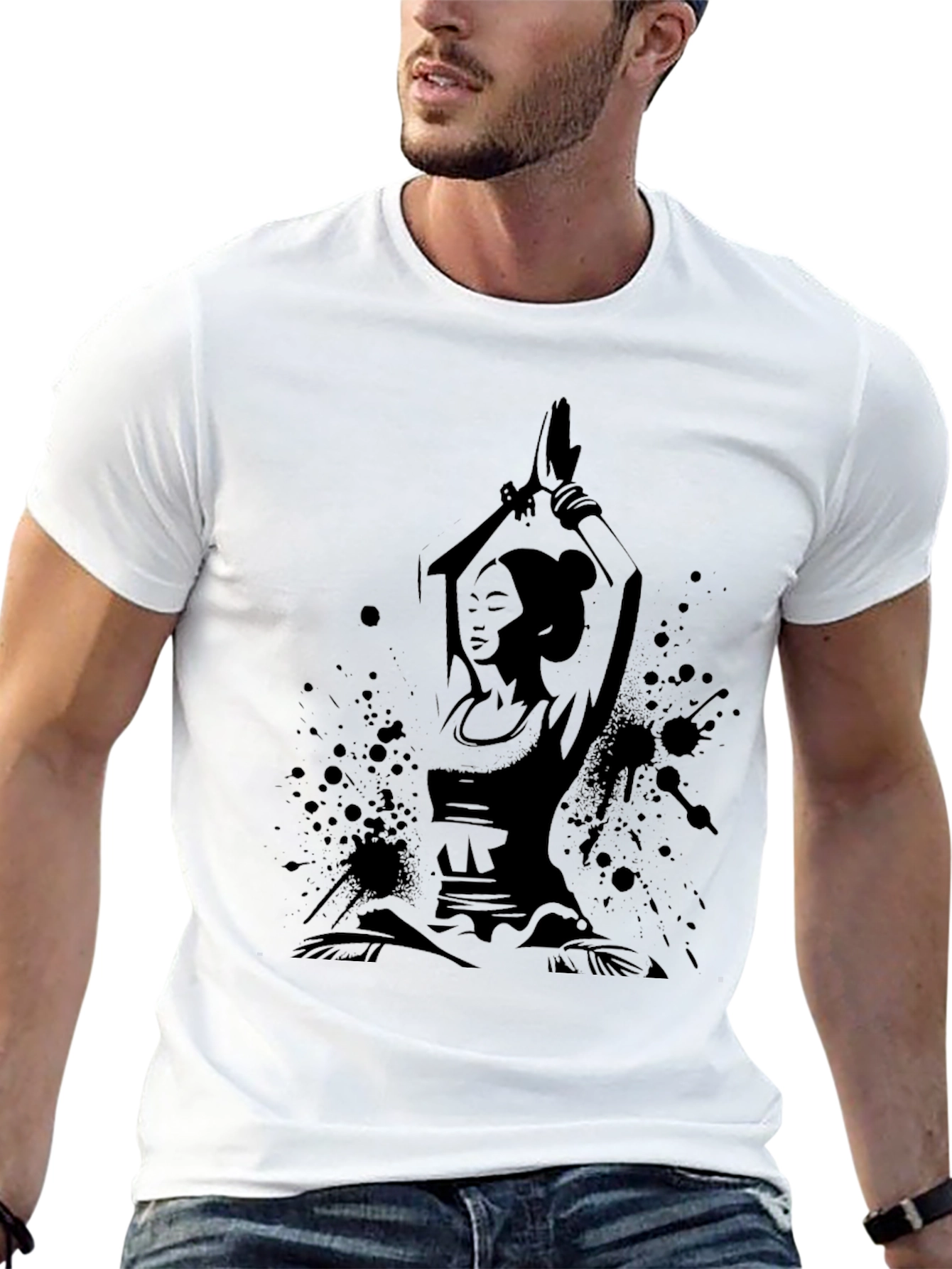 Black Men's Yoga Meditation Graphic T-Shirt view 13