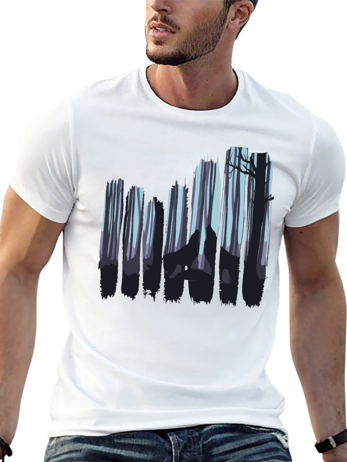 Black Wolf Forest Graphic Tee - Black Cotton Blend view 13