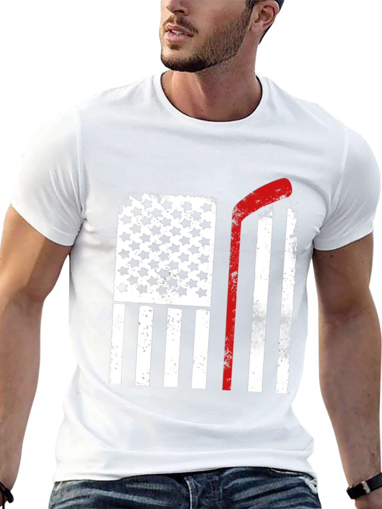 Black USA Hockey Stick Flag T-Shirt view 13