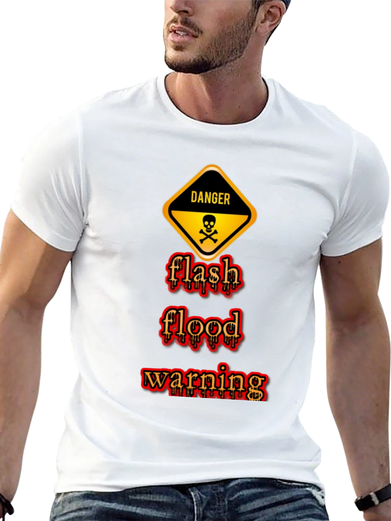 Black Danger Flash Flood Warning Graphic T-Shirt view 13