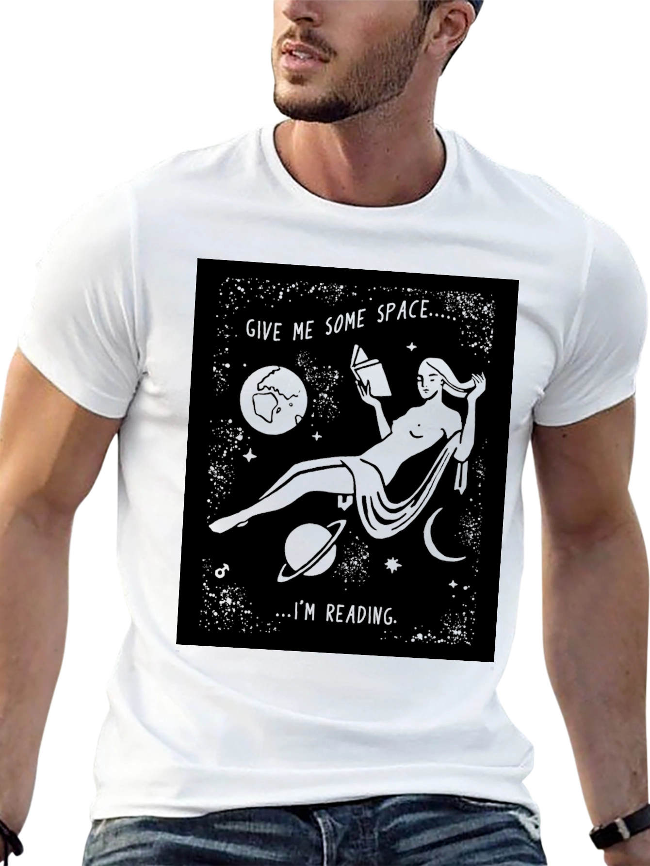 Black Give Me Some Space, I'm Reading Graphic T-Shirt view 13
